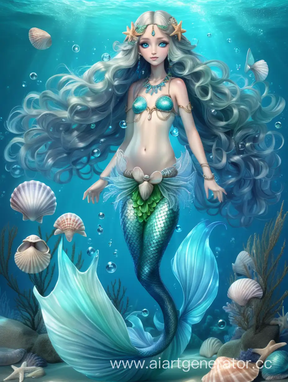 Enchanting-Water-Nymph-Amidst-Blooming-Seaweed-and-Sea-Shells