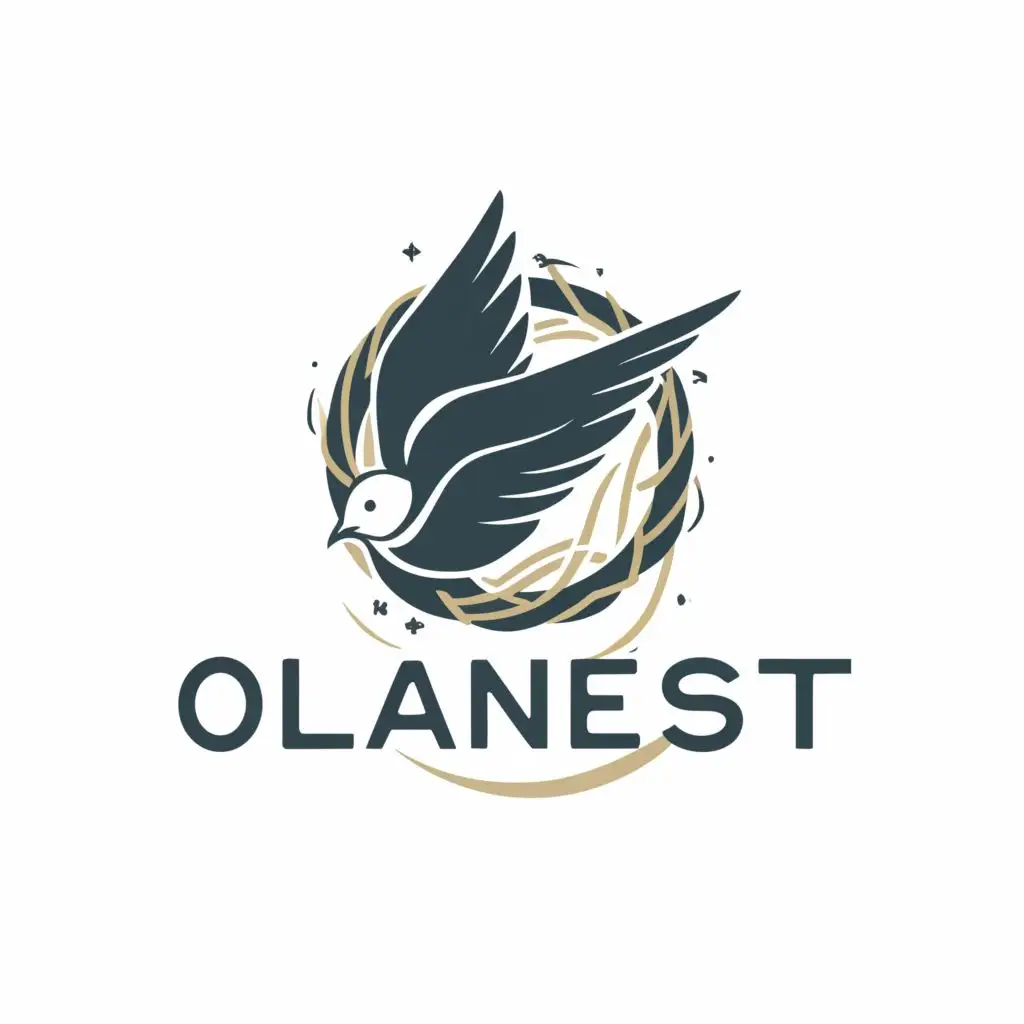 logo, swallow bird fly and circle nest, with the text "OLAnest", typography