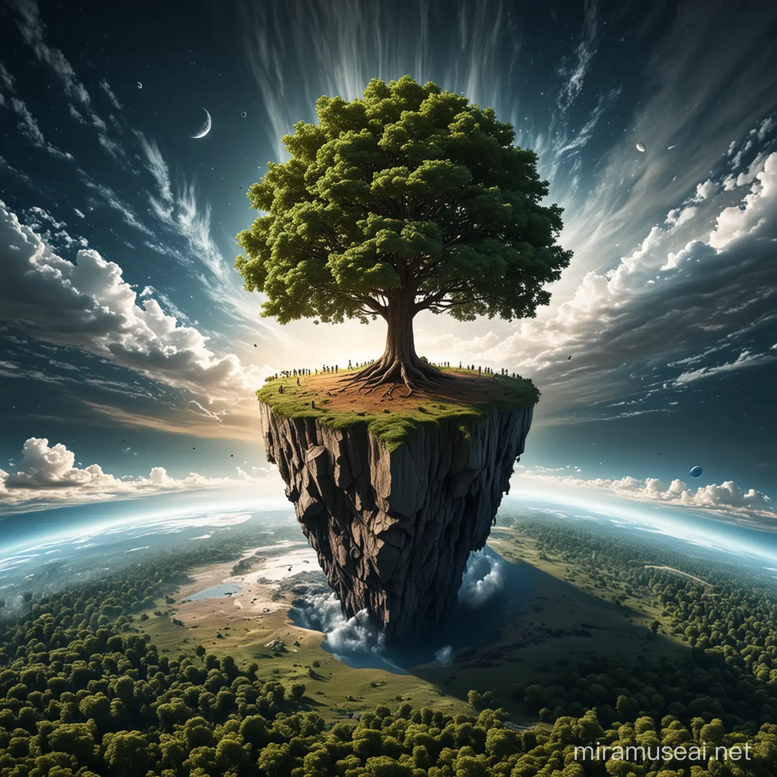 make a 3d earth manipulation with a huge tree on half top of earth