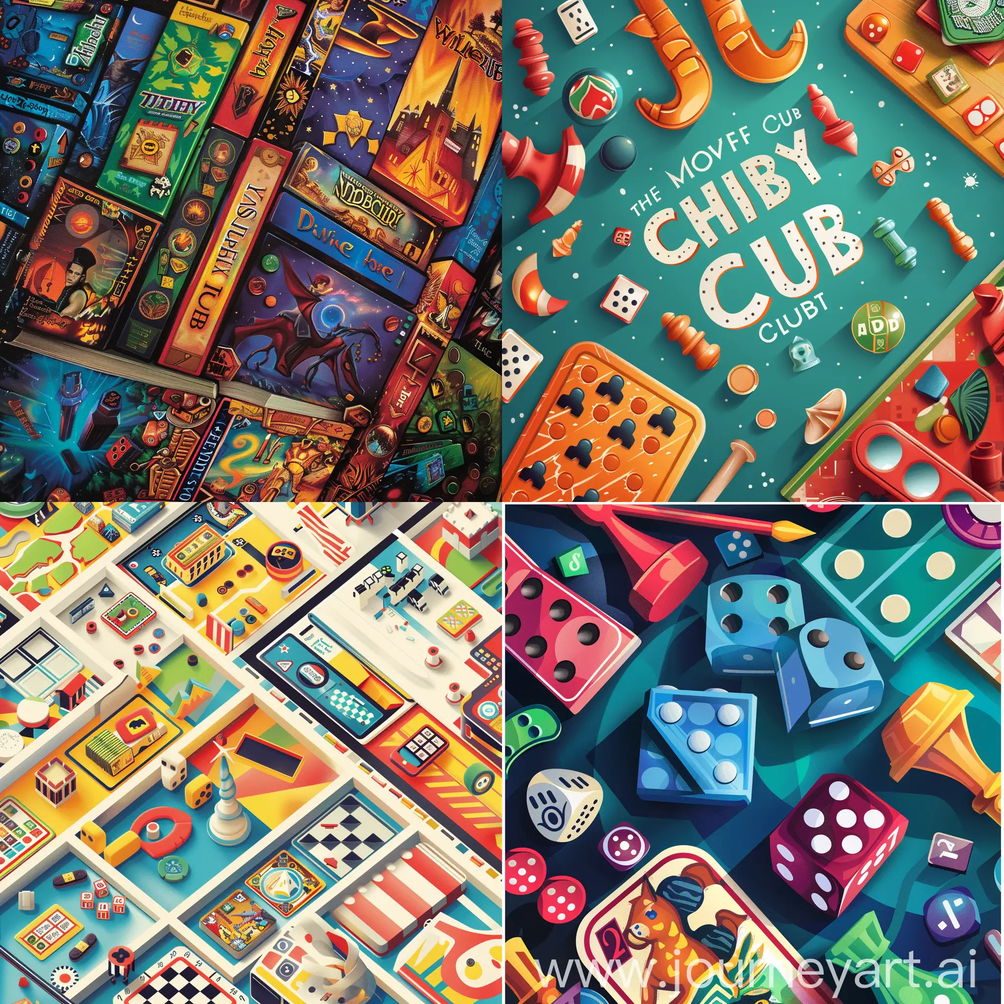 I need a board game club image like a poster for advertising . Unique, colorful.