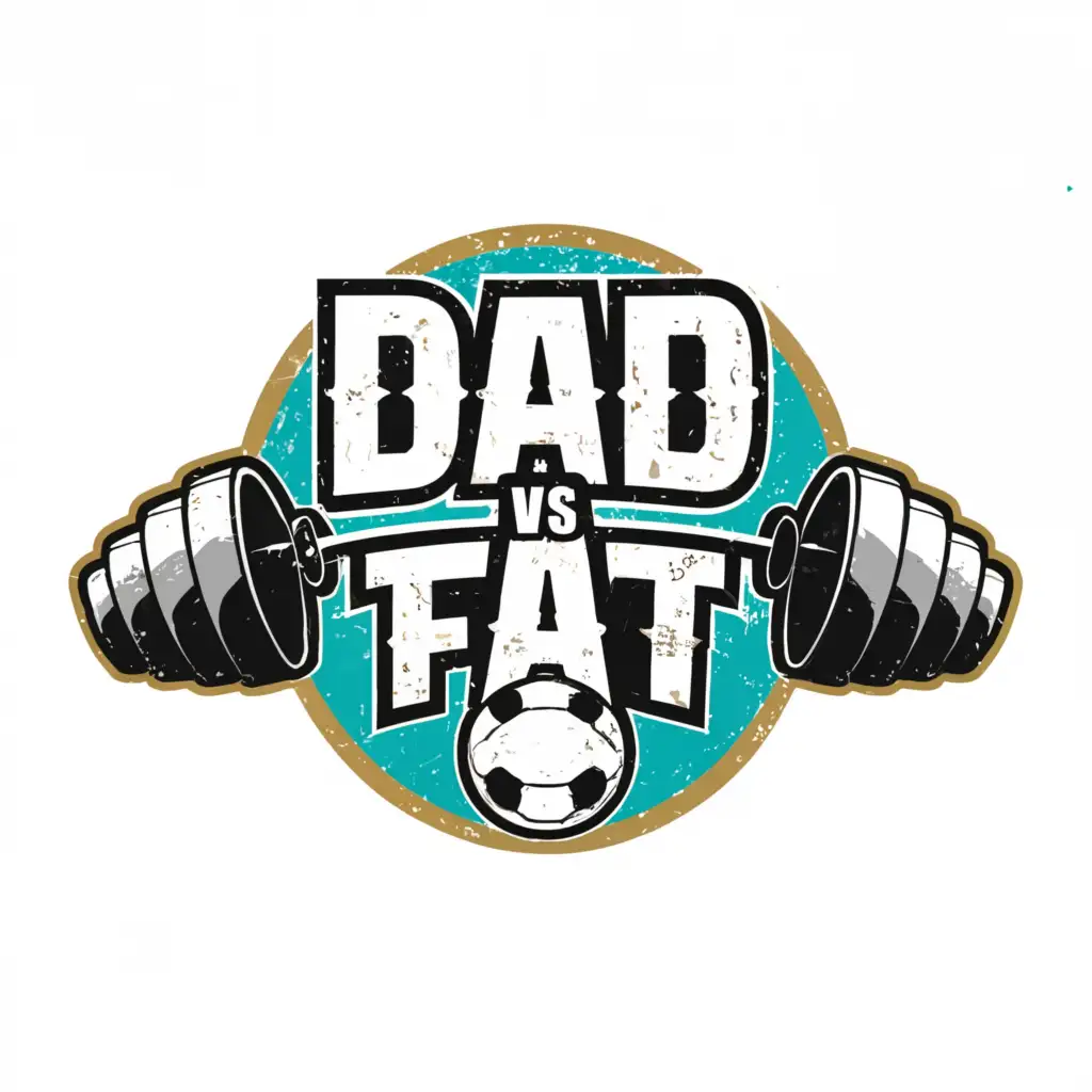 a logo design,with the text "Dad v Fat", main symbol:Weights
Soccer,Moderate,be used in Sports Fitness industry,clear background