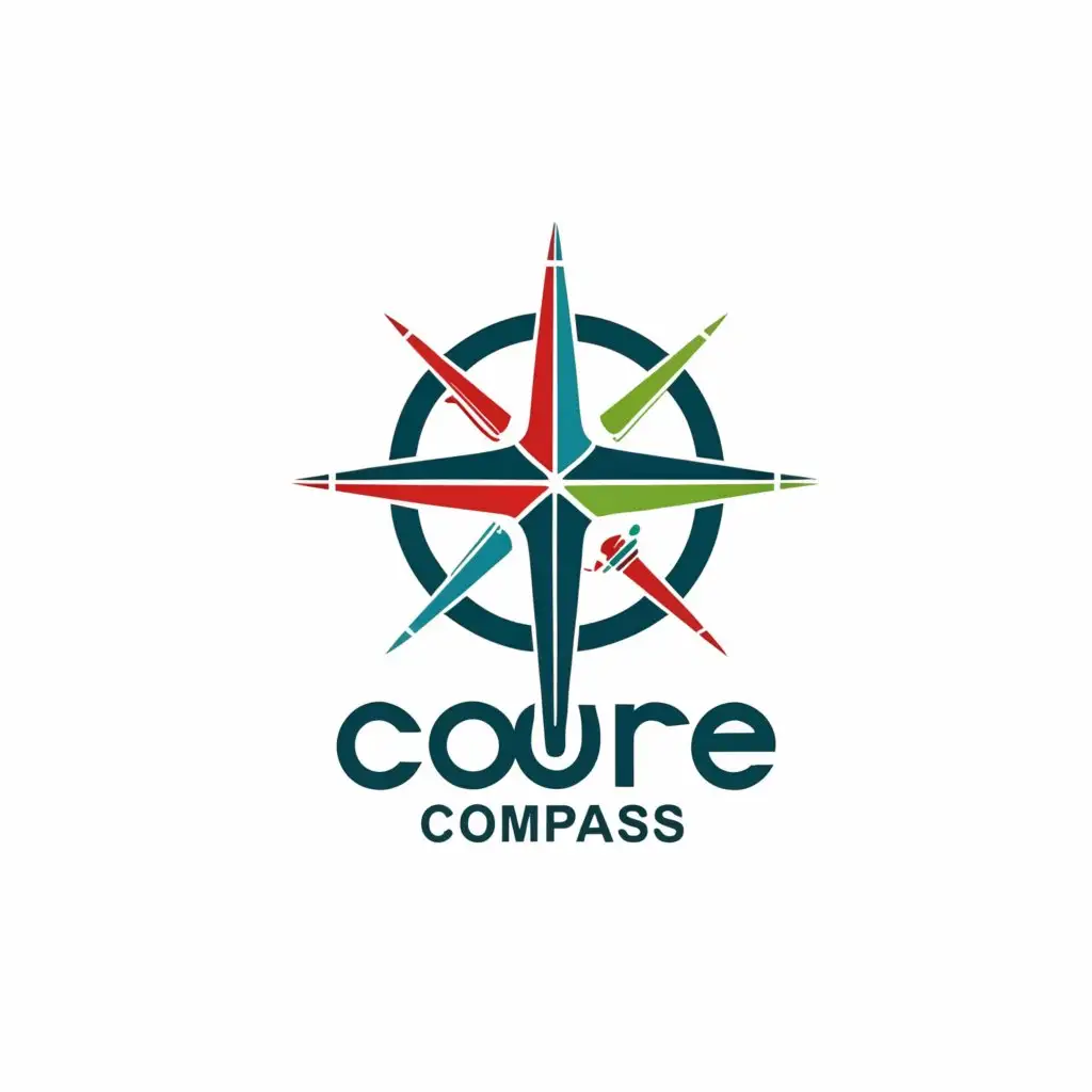 a logo design,with the text 'COURSE COURSE COMPASS COMPASS', main symbol:at each point of the star of the compass there will be elements of school, Give colors for students,Moderate,be used in Education industry,clear background, The name is Course Compass