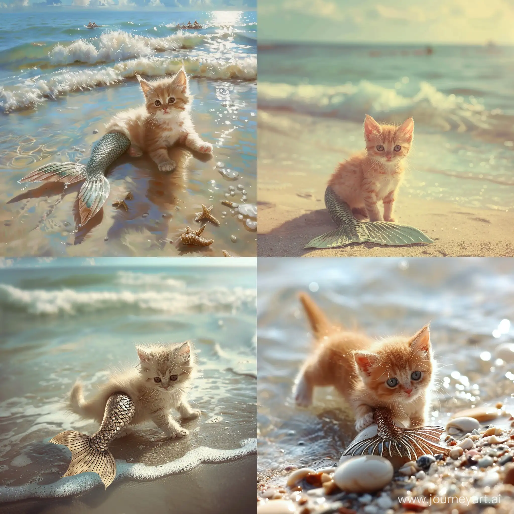 kitten, kitten mermaid, kitten on the beach, kitten fish tail --v 6 --ar 1:1 --no 55241