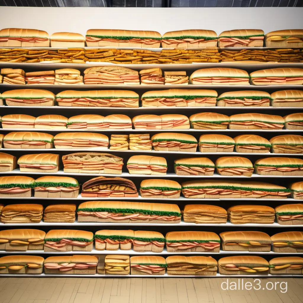 A massive 1000 Mile long pile of 100000009 sandwiches