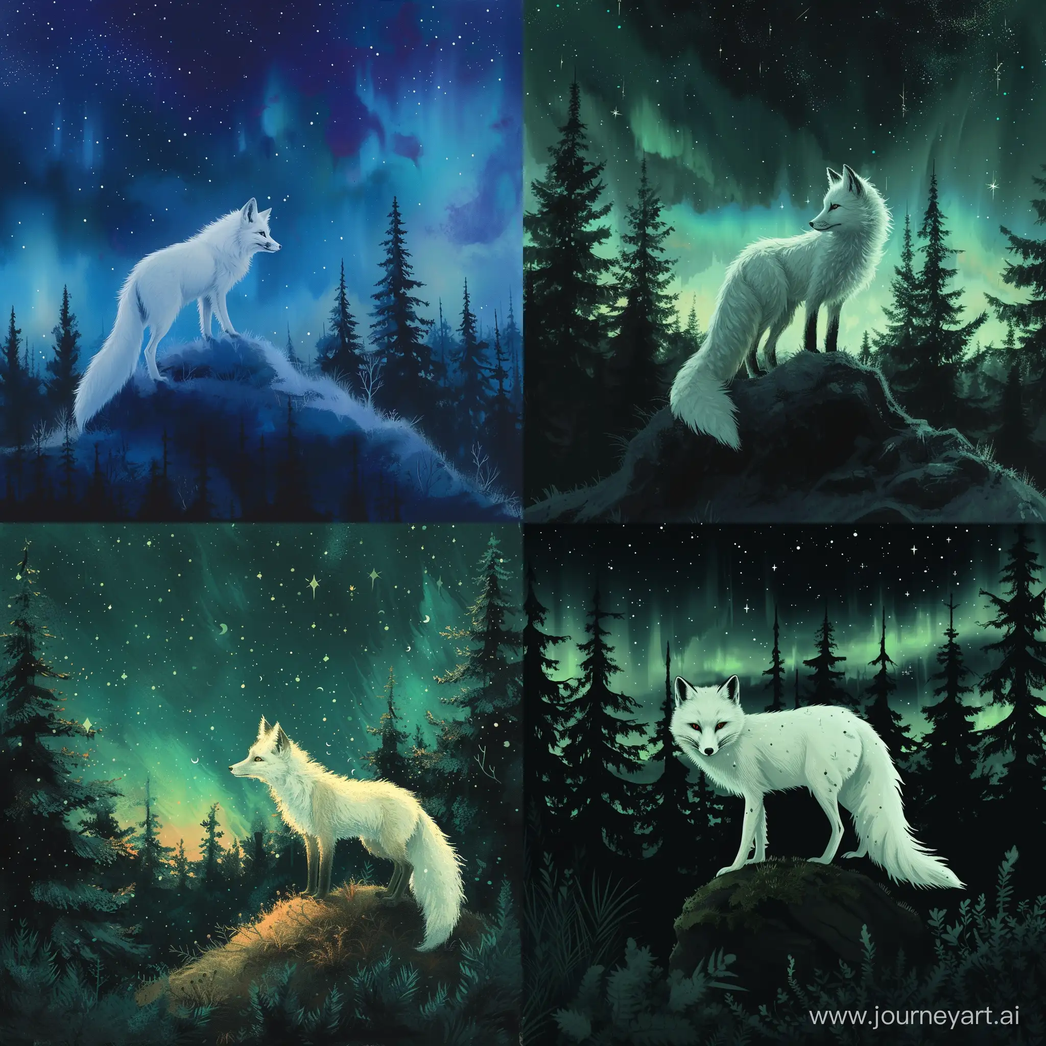 Majestic-Arctic-Fox-Gazing-under-Northern-Lights-in-MiyazakiInspired-Night-Forest