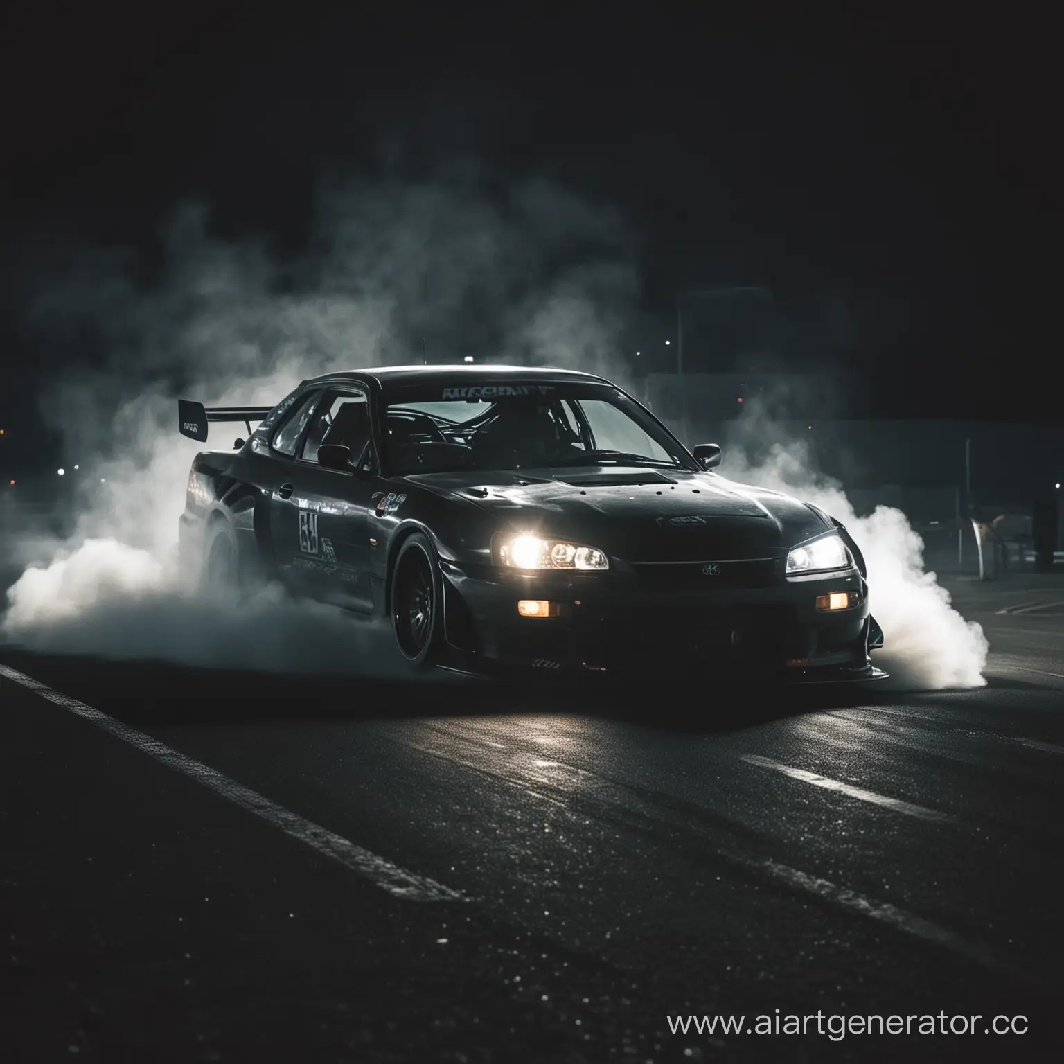 Nighttime-Drifting-Car-Speeding-through-Urban-Streets-under-Moonlight