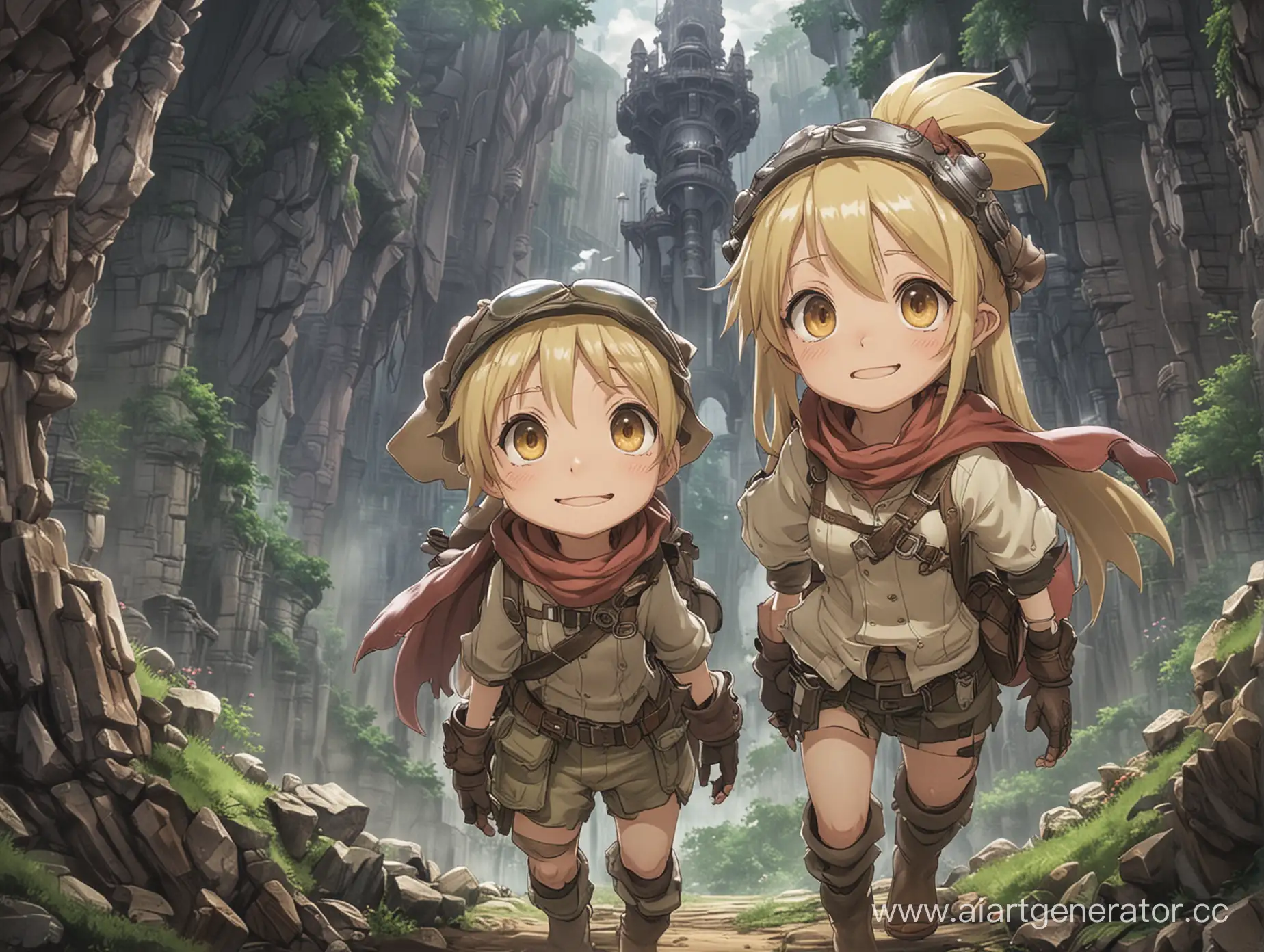 Made In Abyss, layer, anime made in abyss, without people, The First Layer, exact copy, Reg, Nanachi,Riko, Faputa