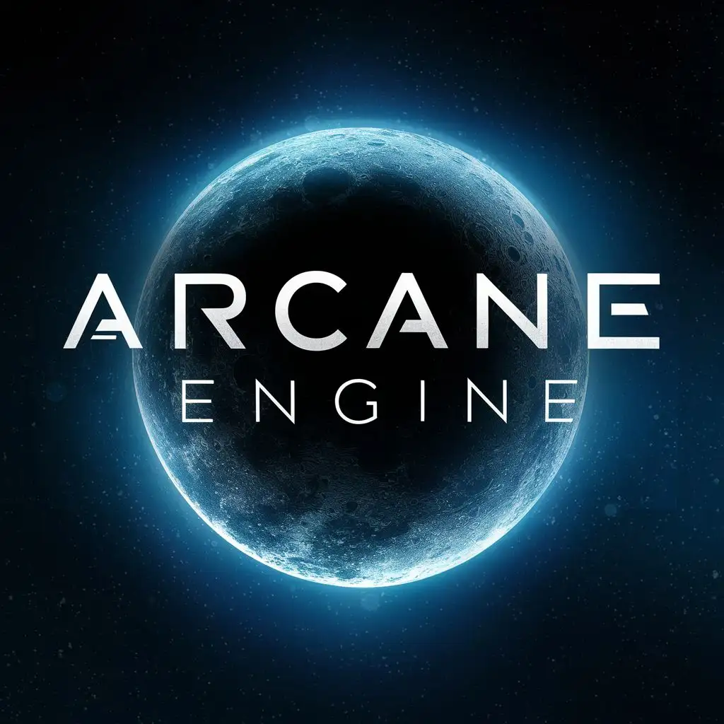 logo, moon, with the text "ARCANE ENGINE", typography, be used in Entertainment industry
