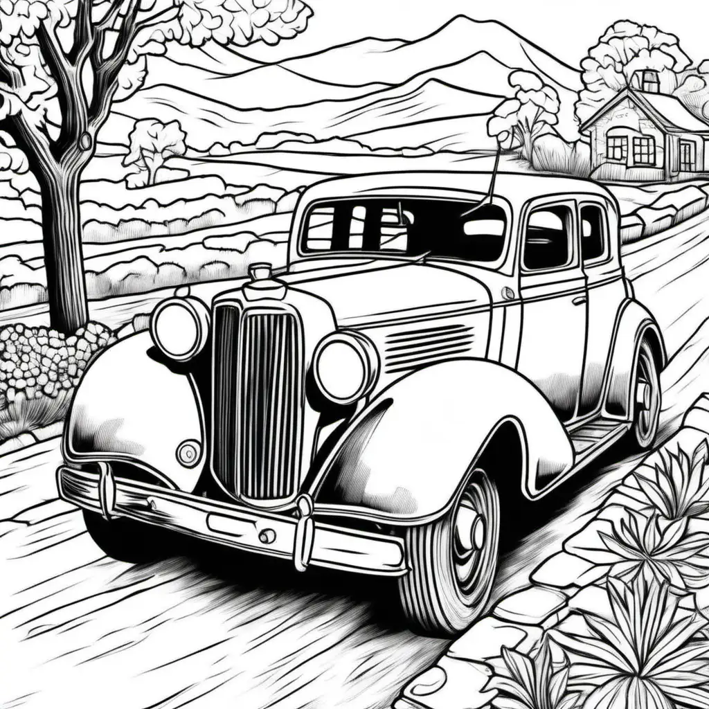 Painting coloring page with an old car 