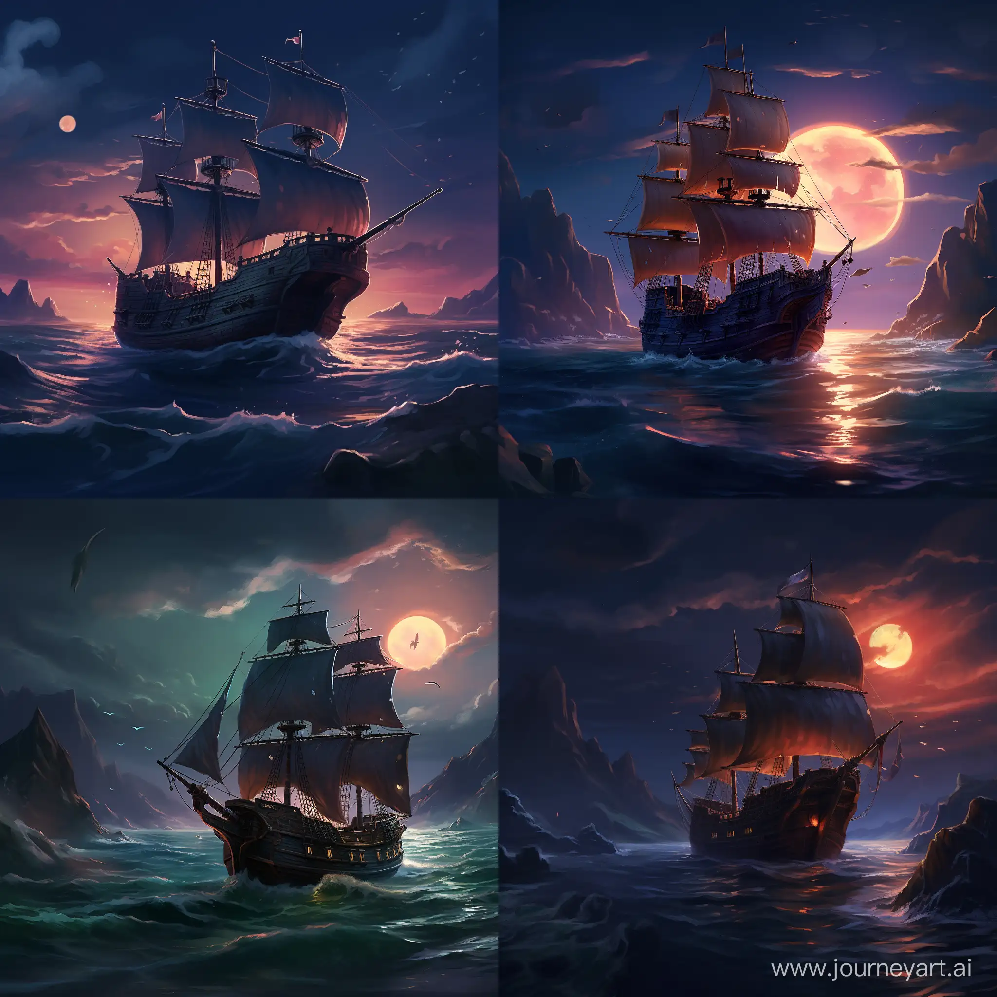Pirates-Sailing-at-Night-on-a-Ship-in-the-Sea-of-Thieves