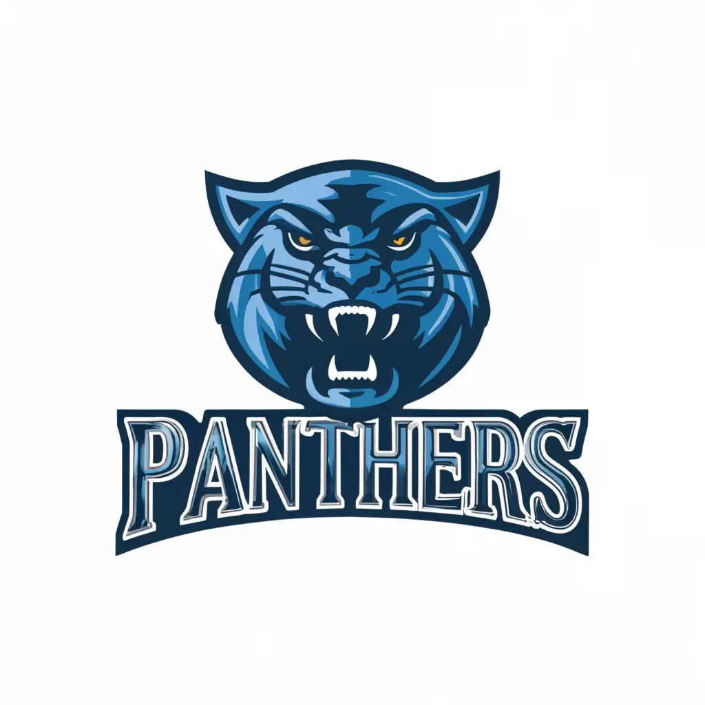a logo design,with the text "blue panthers", main symbol:angry panther face,complex,clear background