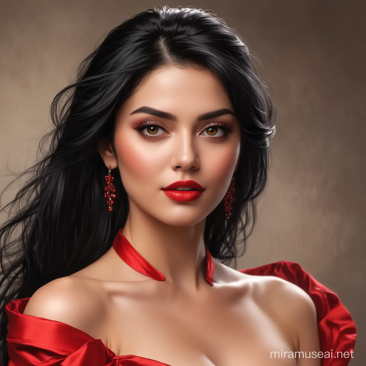 Enigmatic Beauty Captivating Woman in Elegant Red Attire