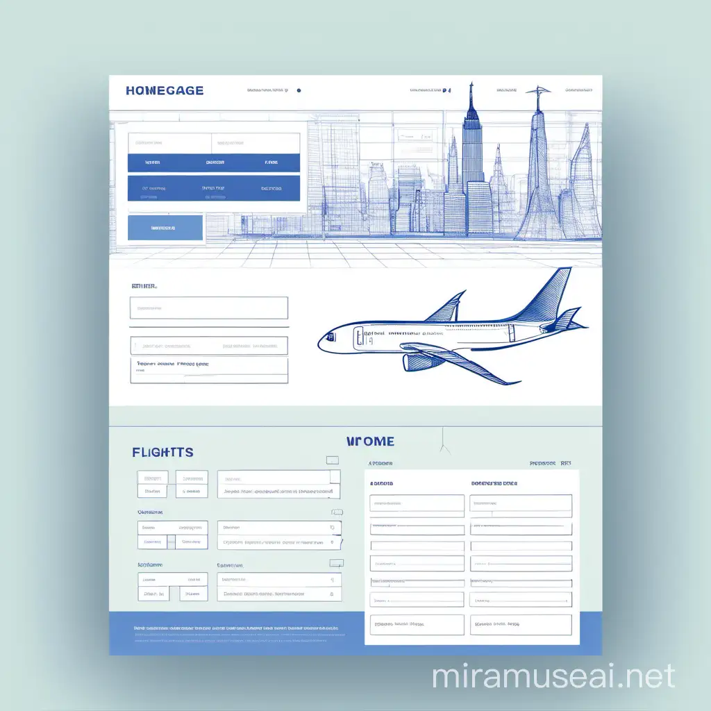 Flight Booking Website Homepage Wireframe Simplified User Interface for Easy Flight Selection