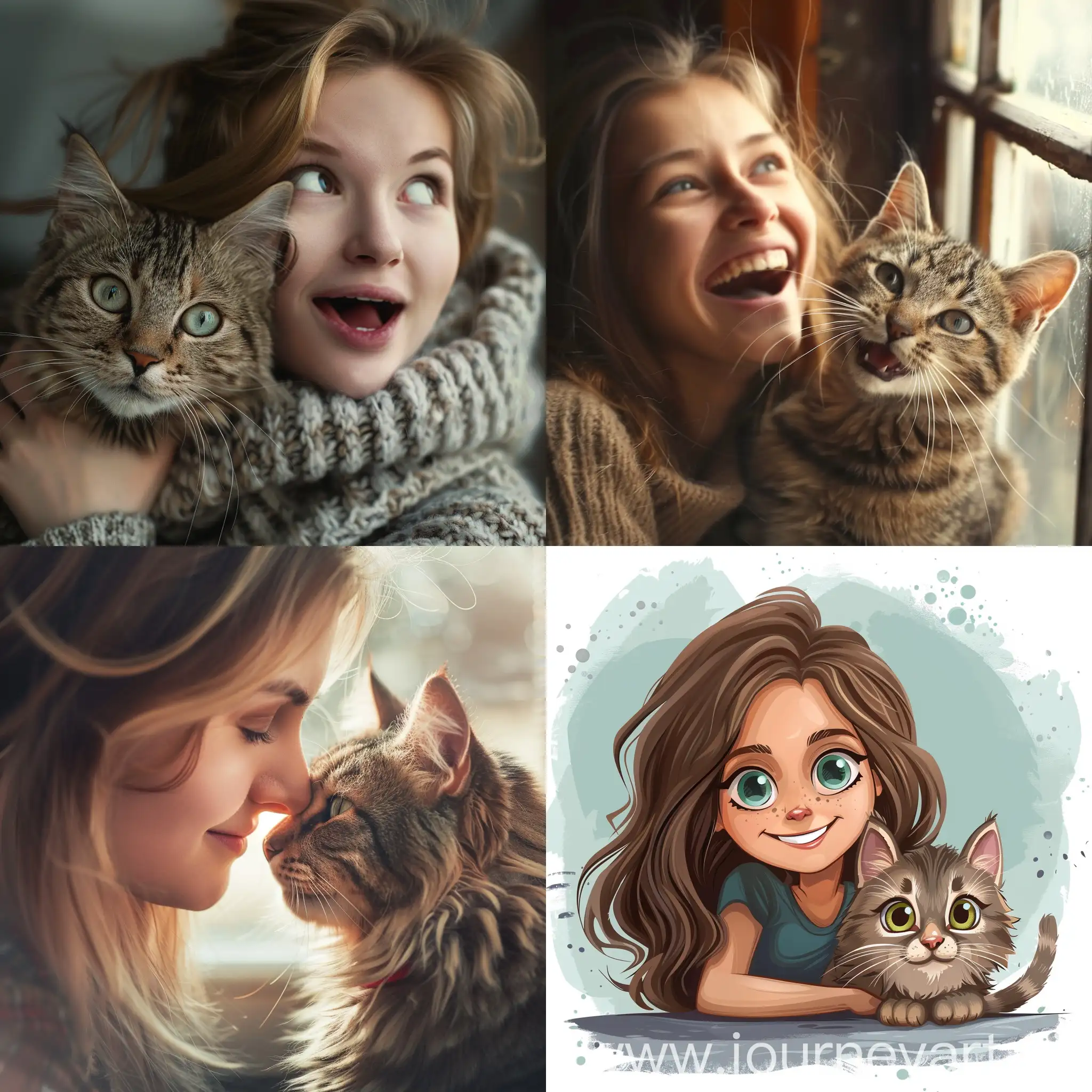 funny girl and cat