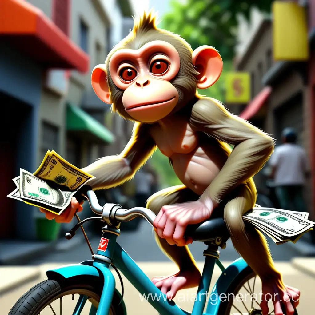 обезьяна на велосипеде много денег
