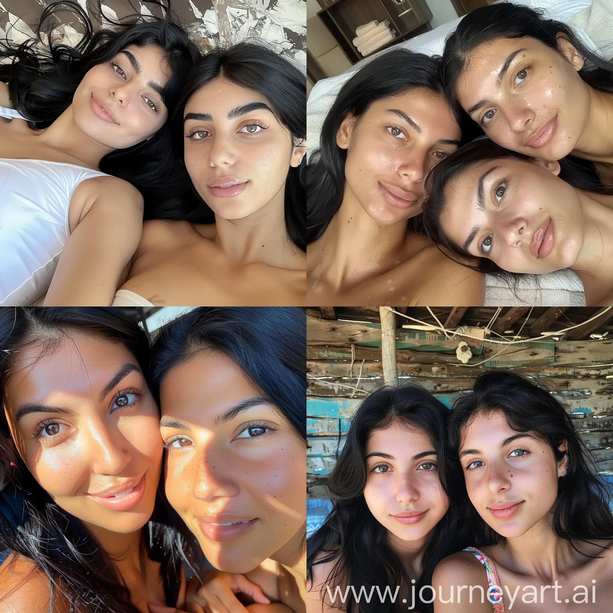 Красивые смуглые армянские девушки с черными волосами и карими глазами на сеансе массажа