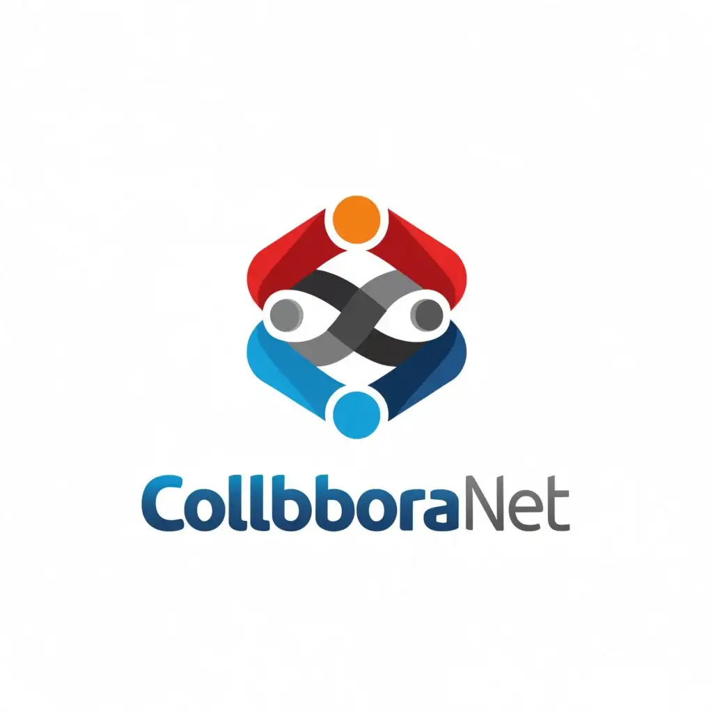logo, a logo that is an ERP software, the main idea of the name is collaboration and network. it should be square to fit in an icon. the main colors would be red, black and blue, with the text "Collaboranet", typography, be used in Internet industry