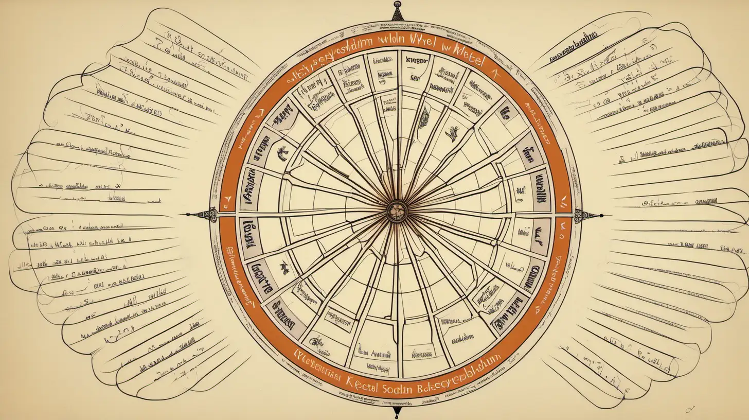 Astrological Wheel with Floating Words and Muted Colors
