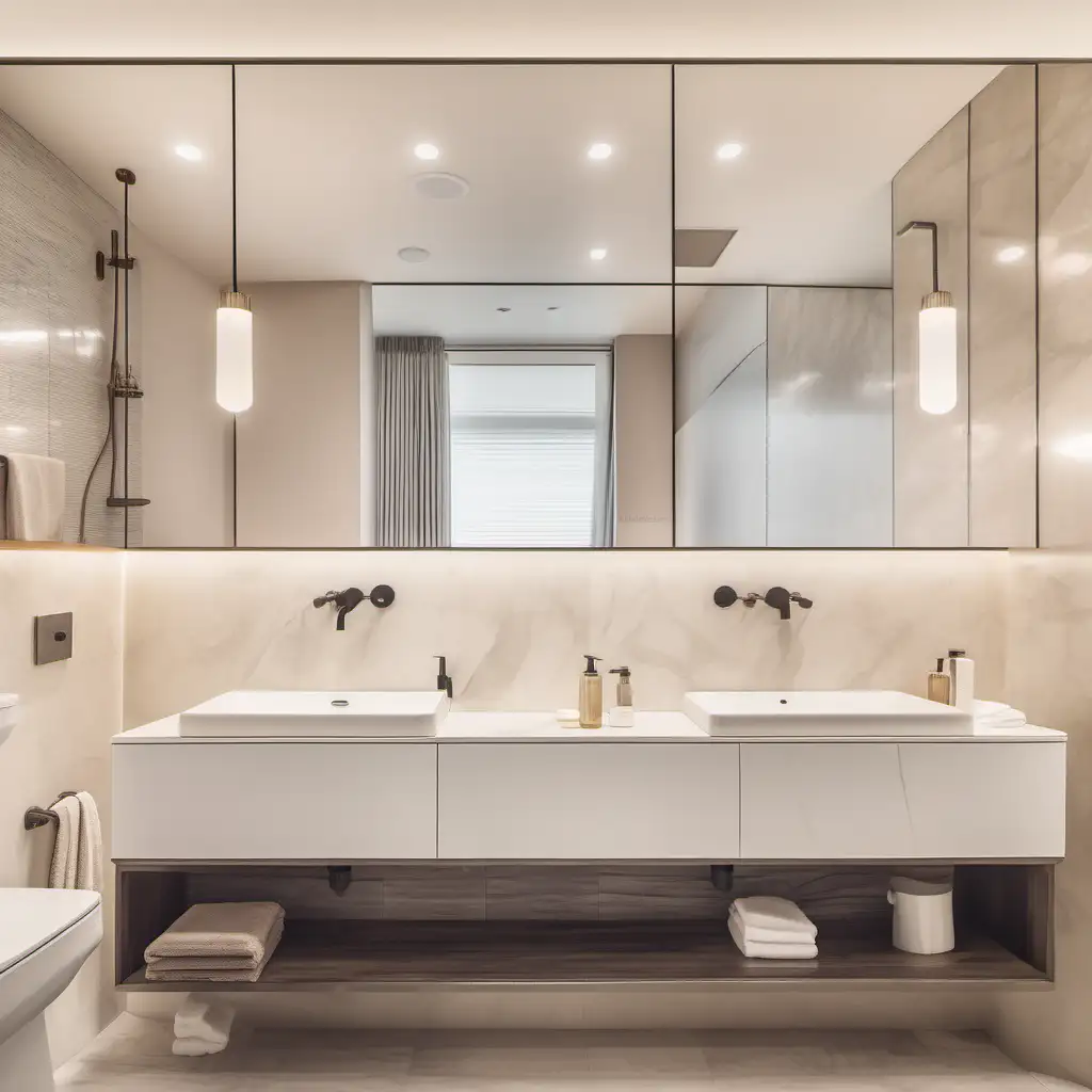 Editorial style photo of bathroom high resolution 8k 