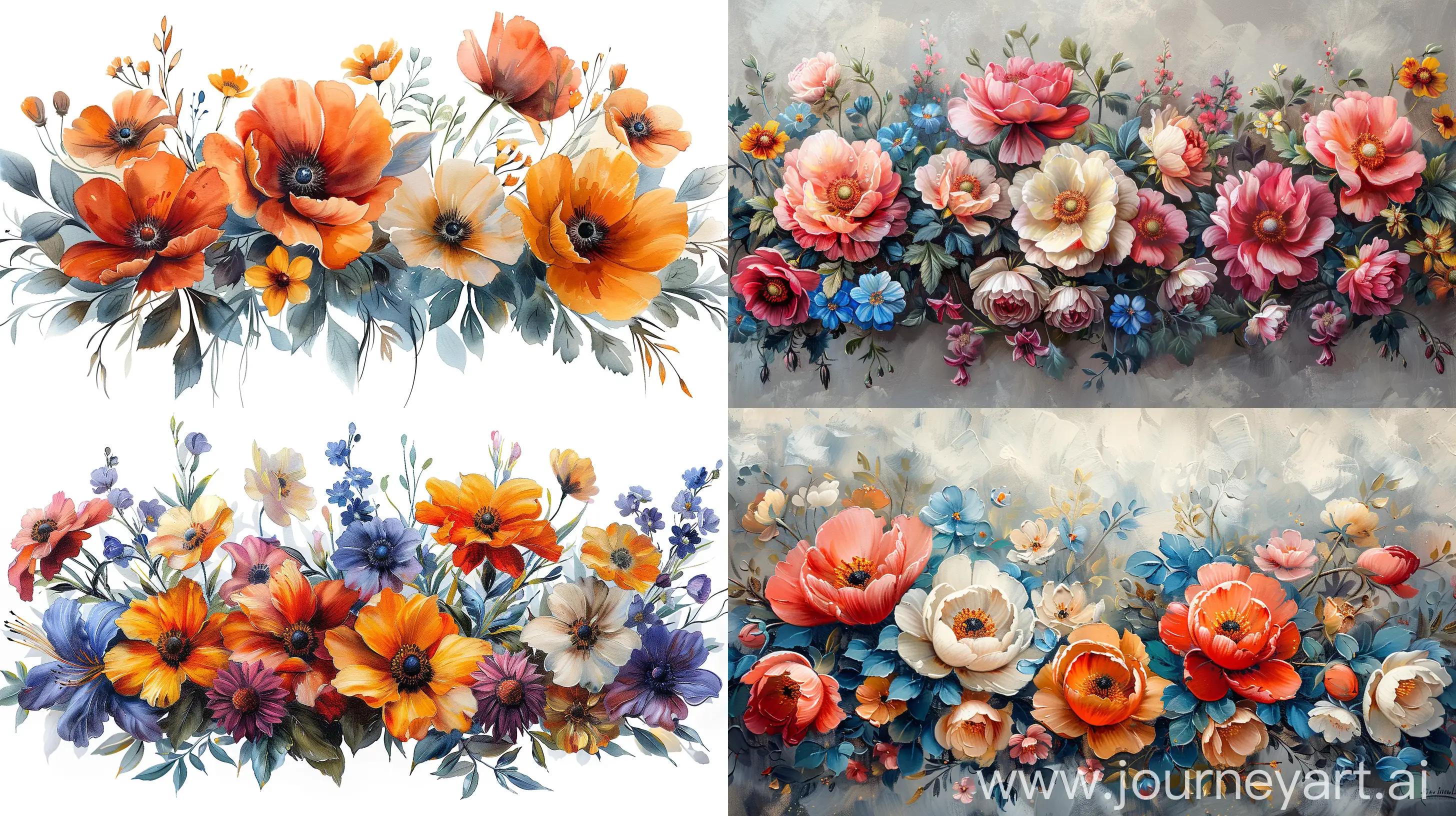 oil painting, cut-out flowers, transparent background --ar 16:9 --s 750