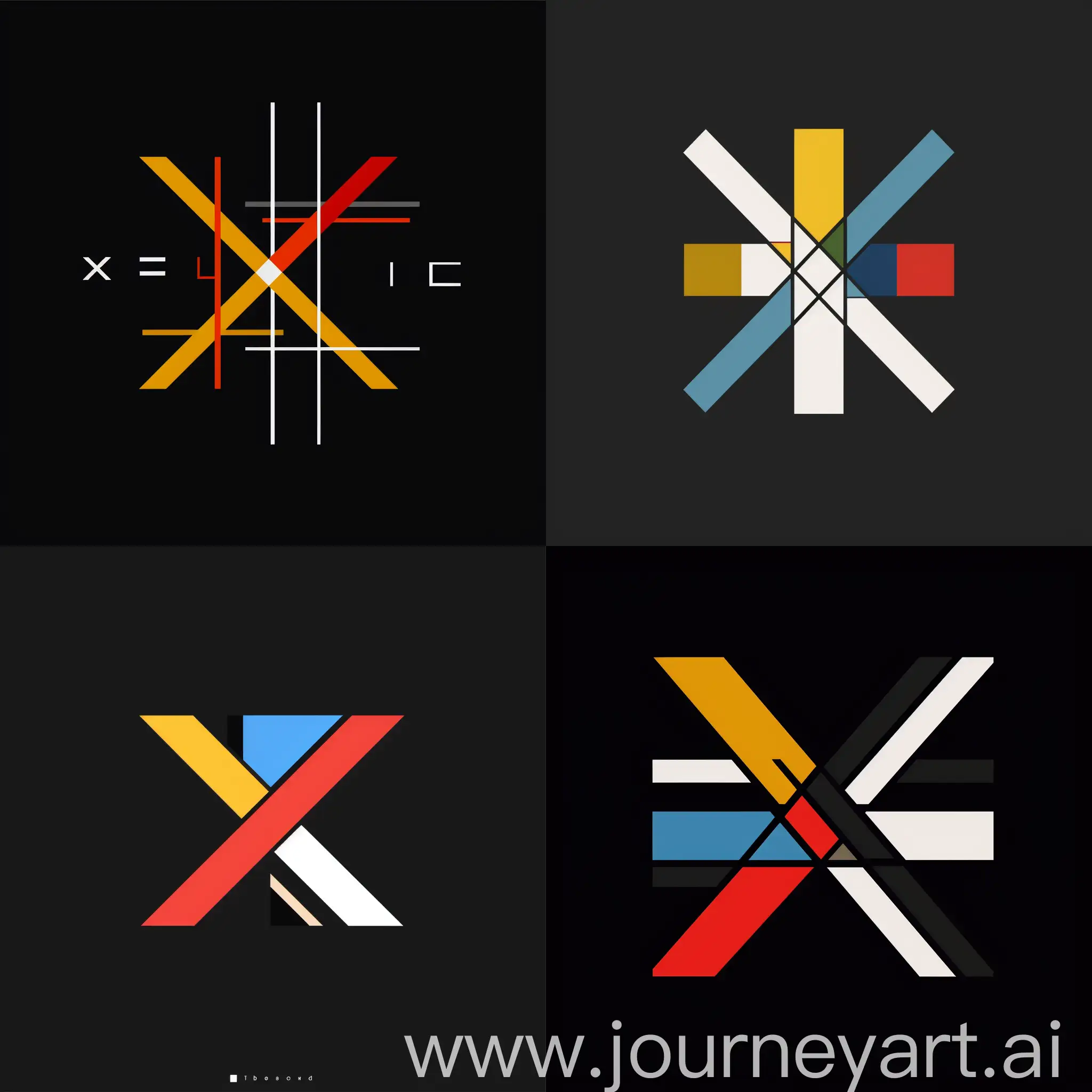 用“X极线”生成一个设计工作室的极简logo，颜色运用可参考蒙德里安色调