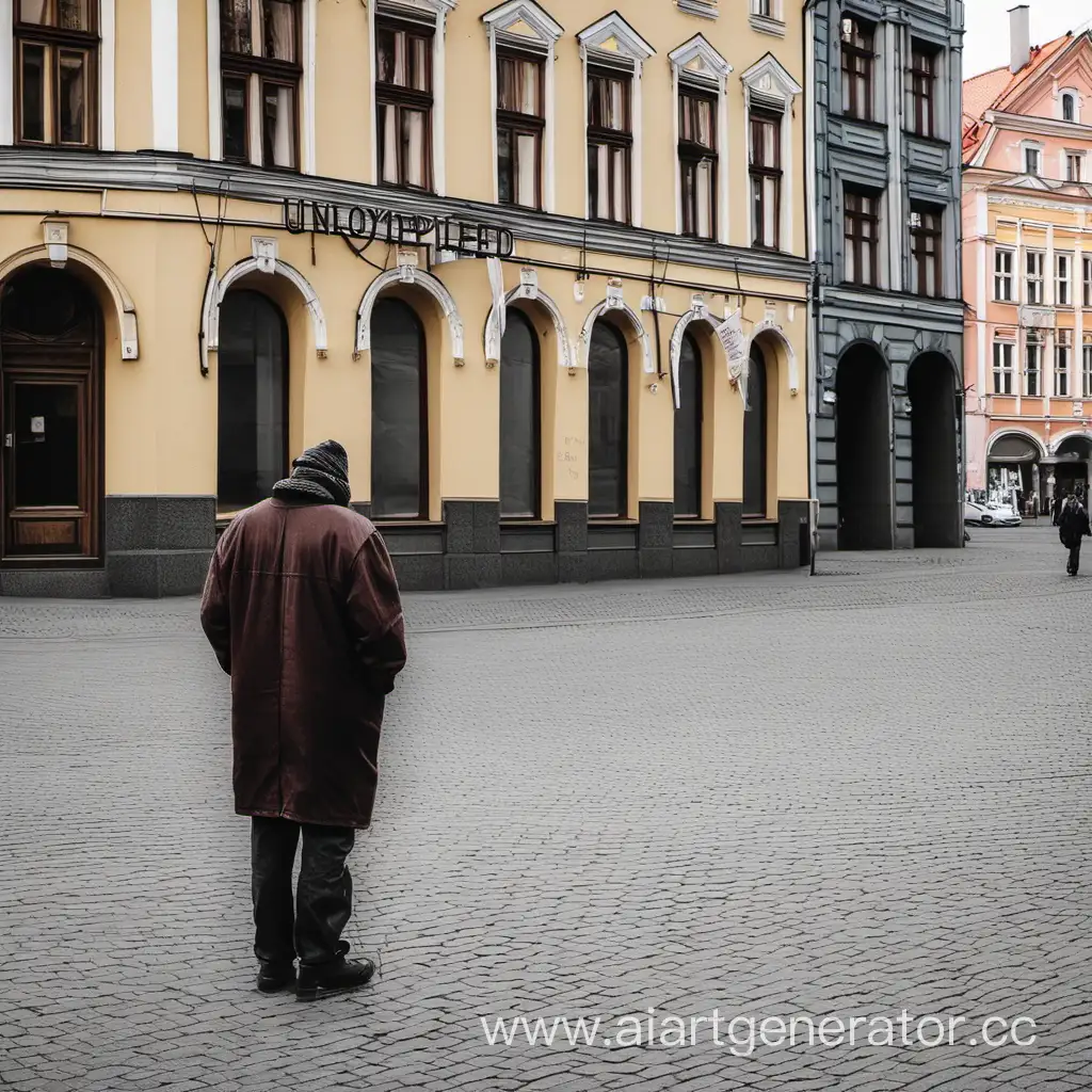 Unemployed-Man-Standing-in-Central-Riga-Cityscape