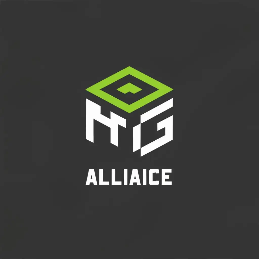 a logo design,with the text "MGE Alliance", main symbol:MGE, minecraft cube or another minecraft stuff,Moderate,be used in Internet industry,clear background