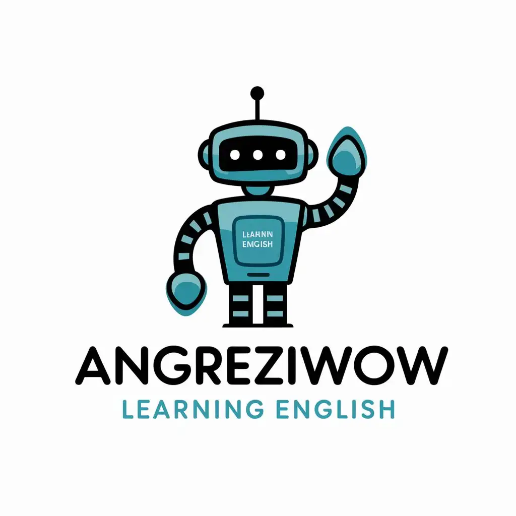 logo, A robot that help people learning English, with the text "Angreziwow", typography, be used in Education industry