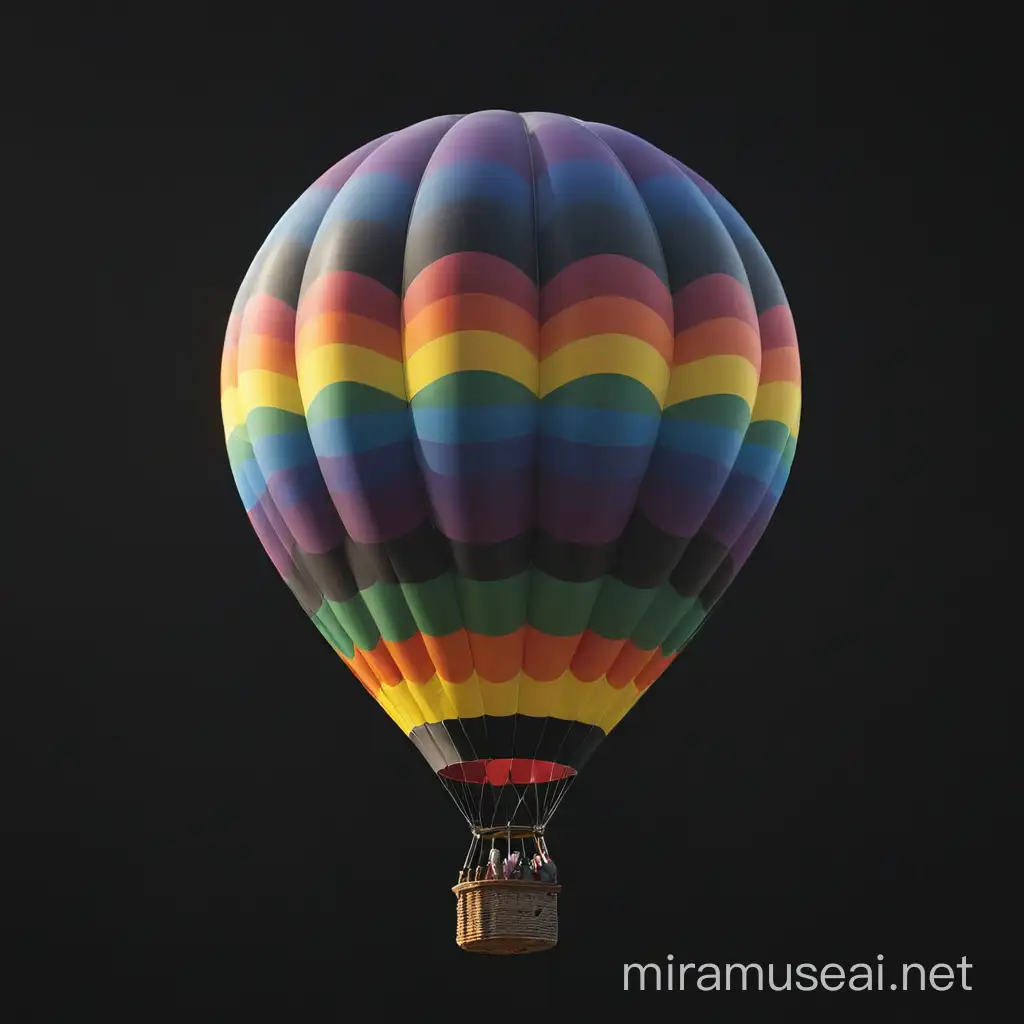 Colorful Rainbow Hot Air Balloon Floating in Dramatic Black Sky