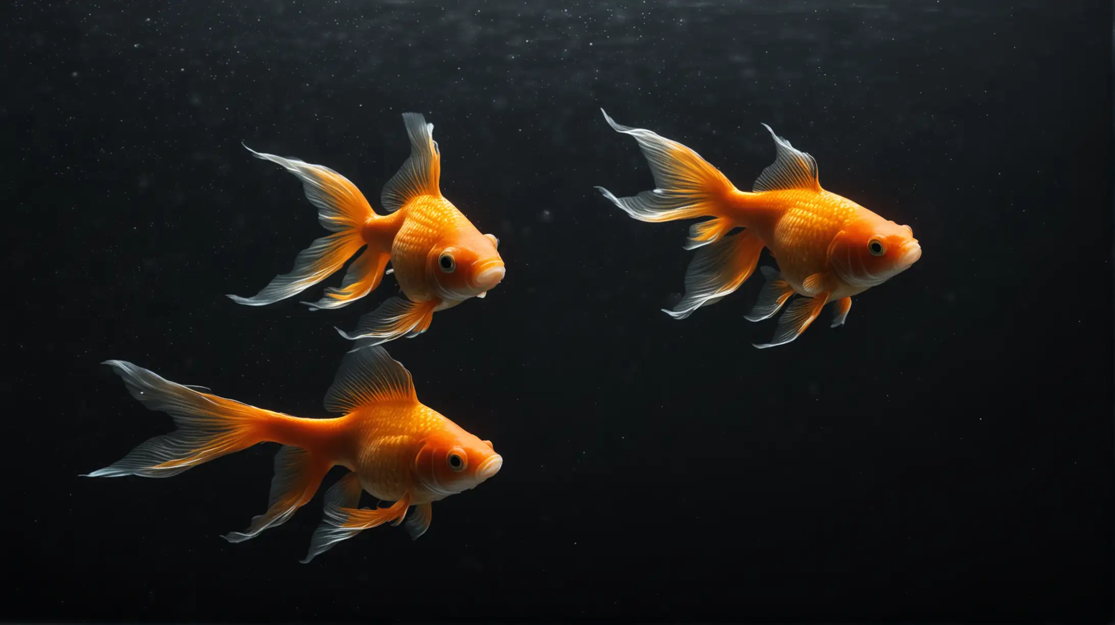 Glowing Goldfish Swimming in Deep Black Waters