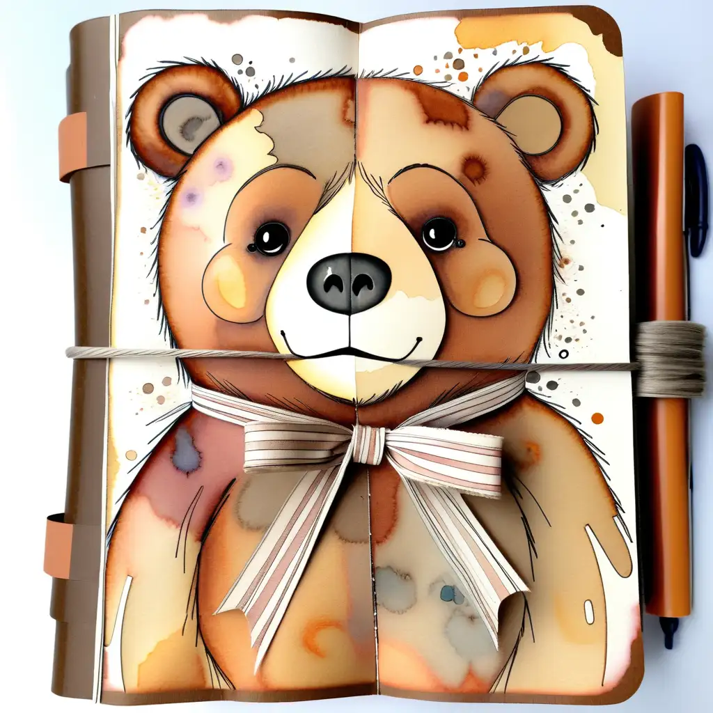 VintageInspired Junk Journal Adorable Brown Bear in Sweet Watercolor