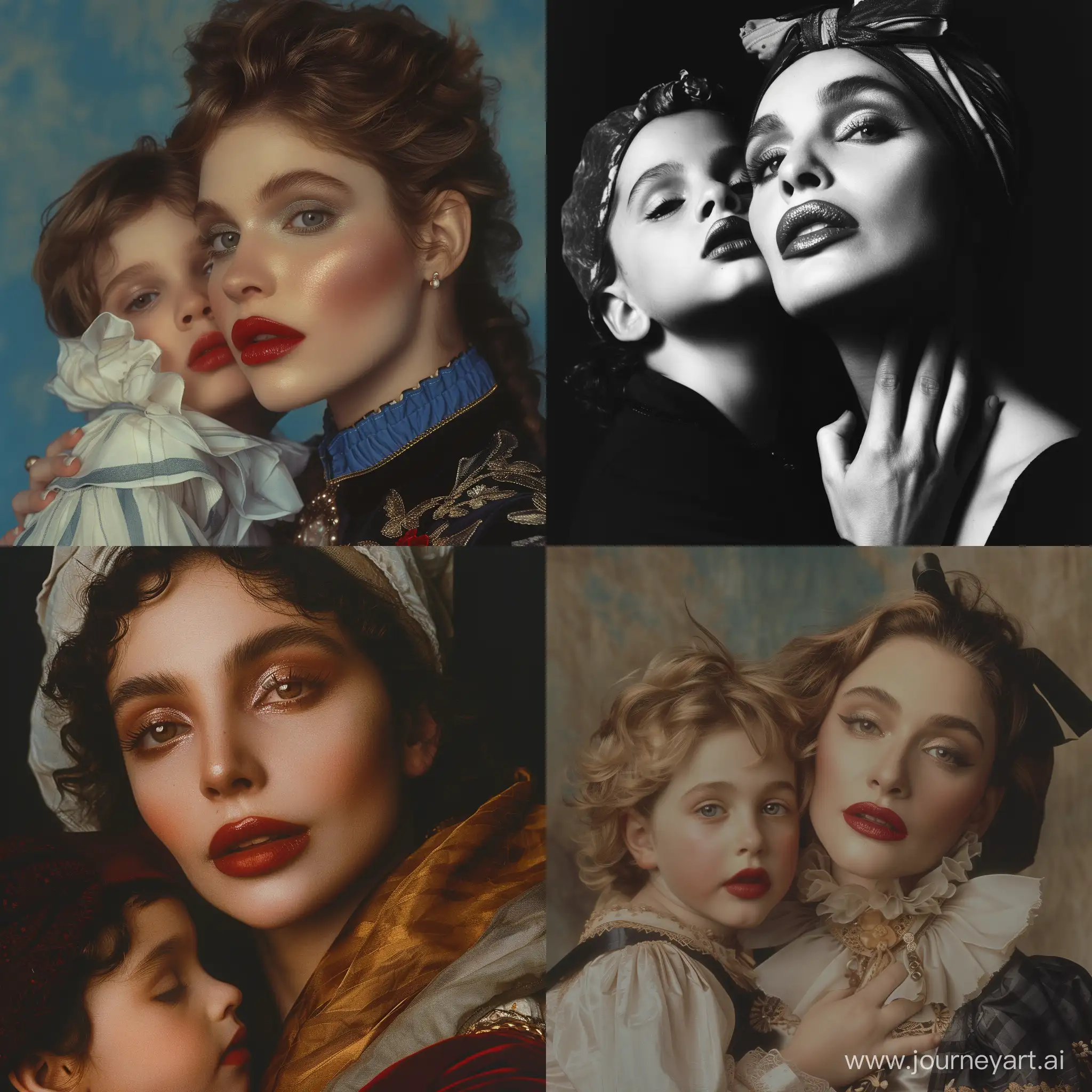 женщина в образе Мадонны с ребёнком караваджо i-d magazine   модель 90-х с   макияжем.   пухлые губы.  студийный портрет   эстетика моделей 90-х.  высокая детализация, высокое разрешение, фотосессия vogue, kinfolk magazine, 64k, ISO 100