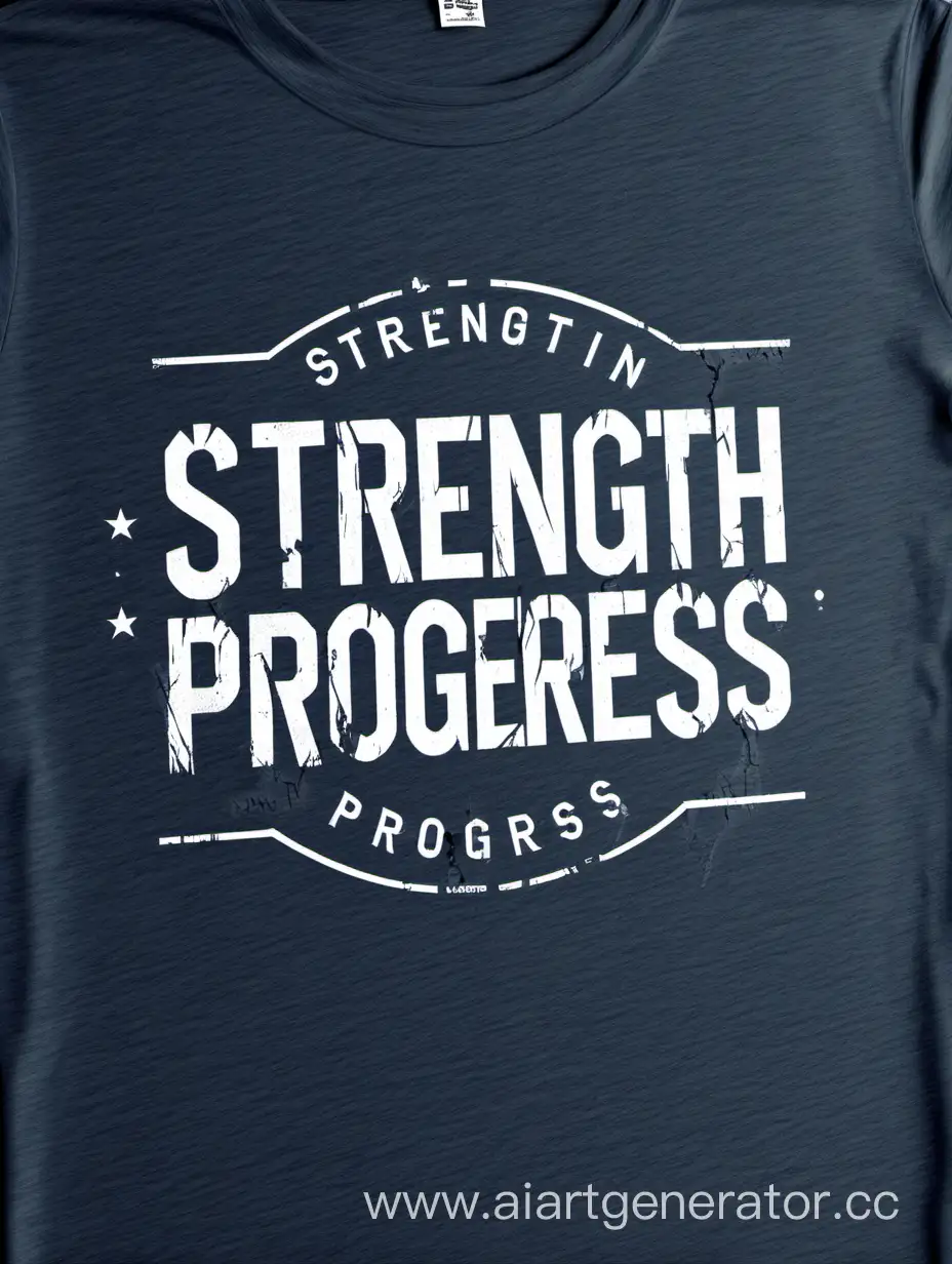  "Strength in Progress" incorporating a progress bar design, with distressed textures, and worn-out designs and the words of the t-shirt design 