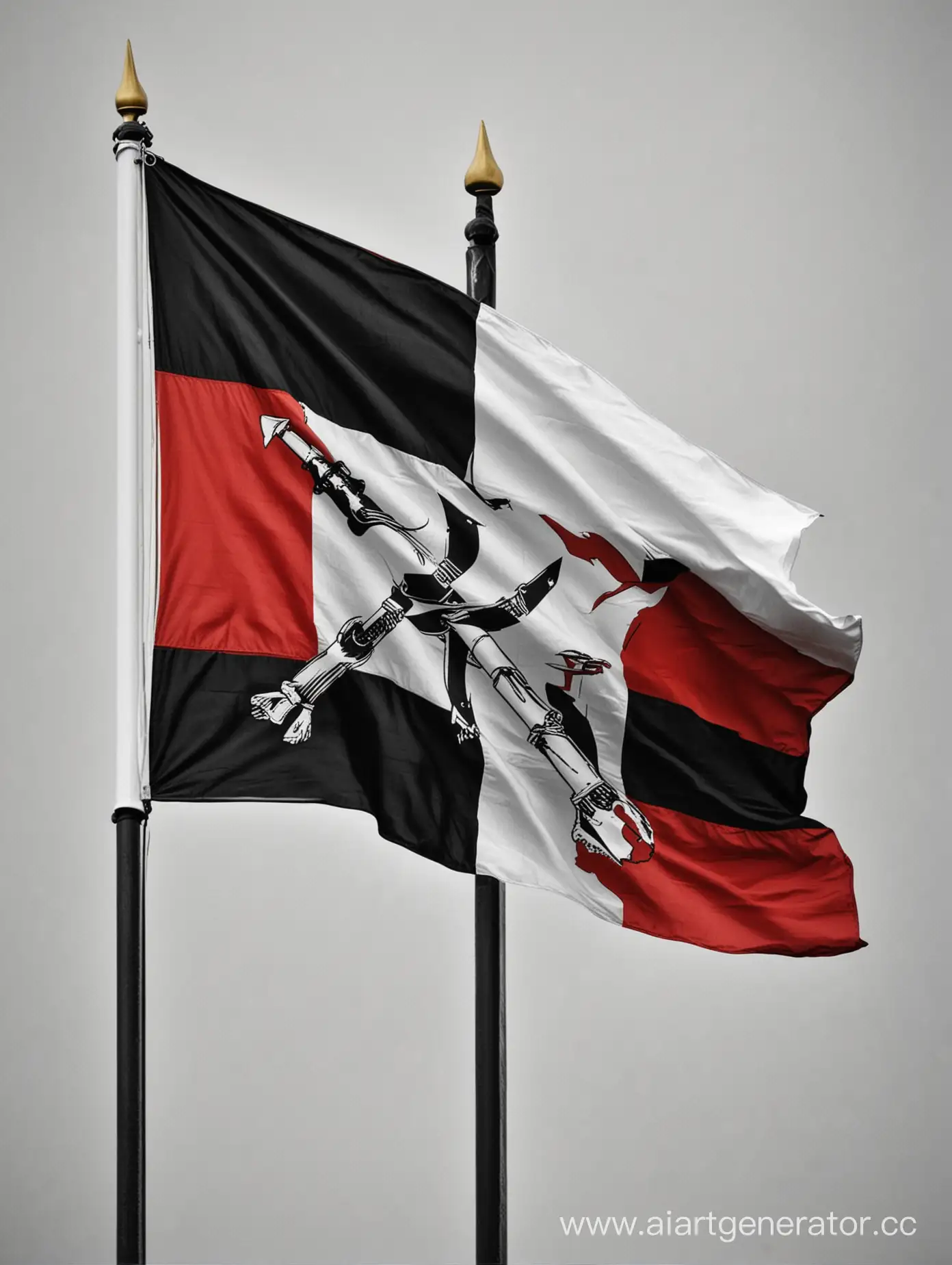 Флаг, триколор, цвета белый чёрный и красный, посередине серп и молот
