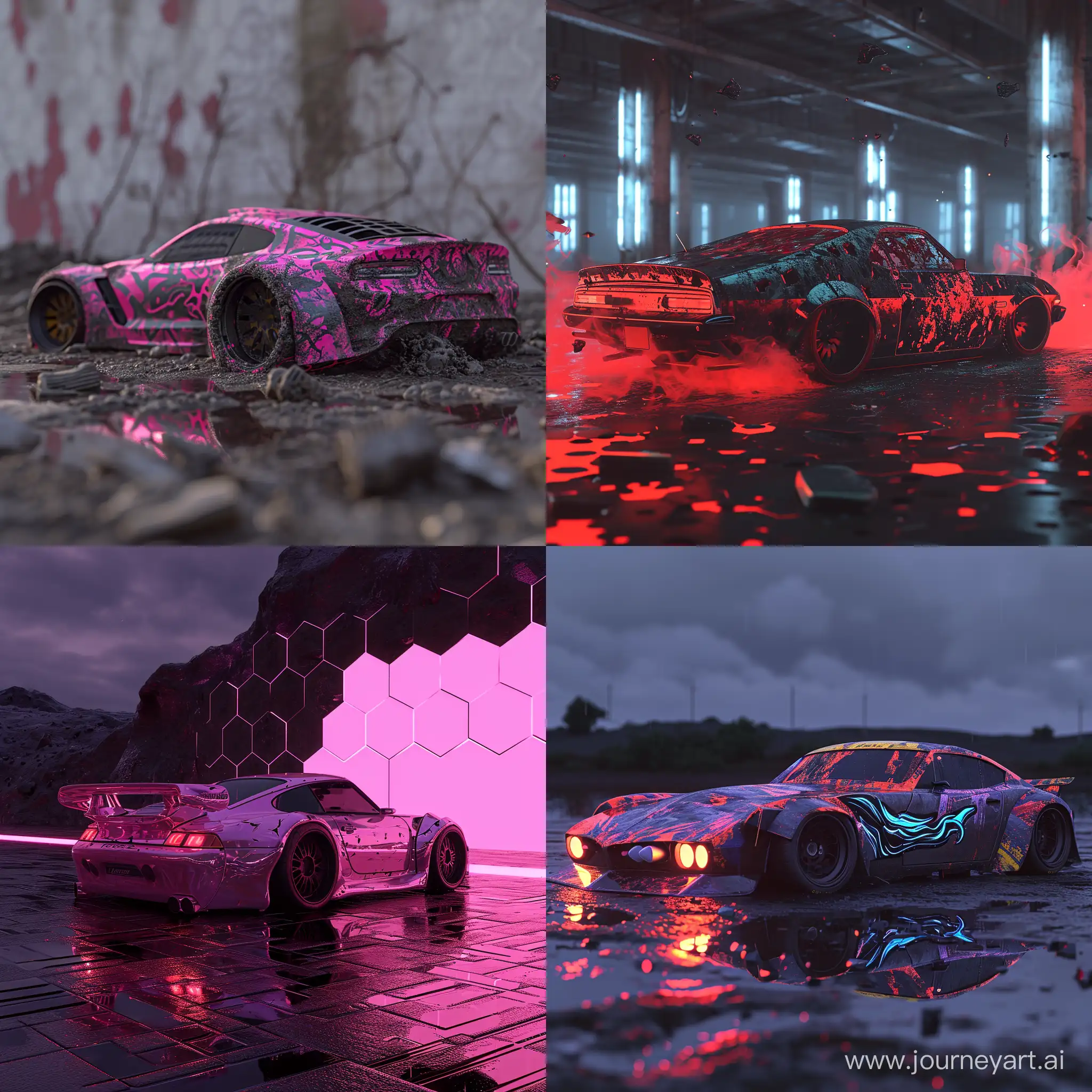 burutalism , supermodel car, RTX ,4k octane render , Vibrant , horror  , wavey hexagonal 