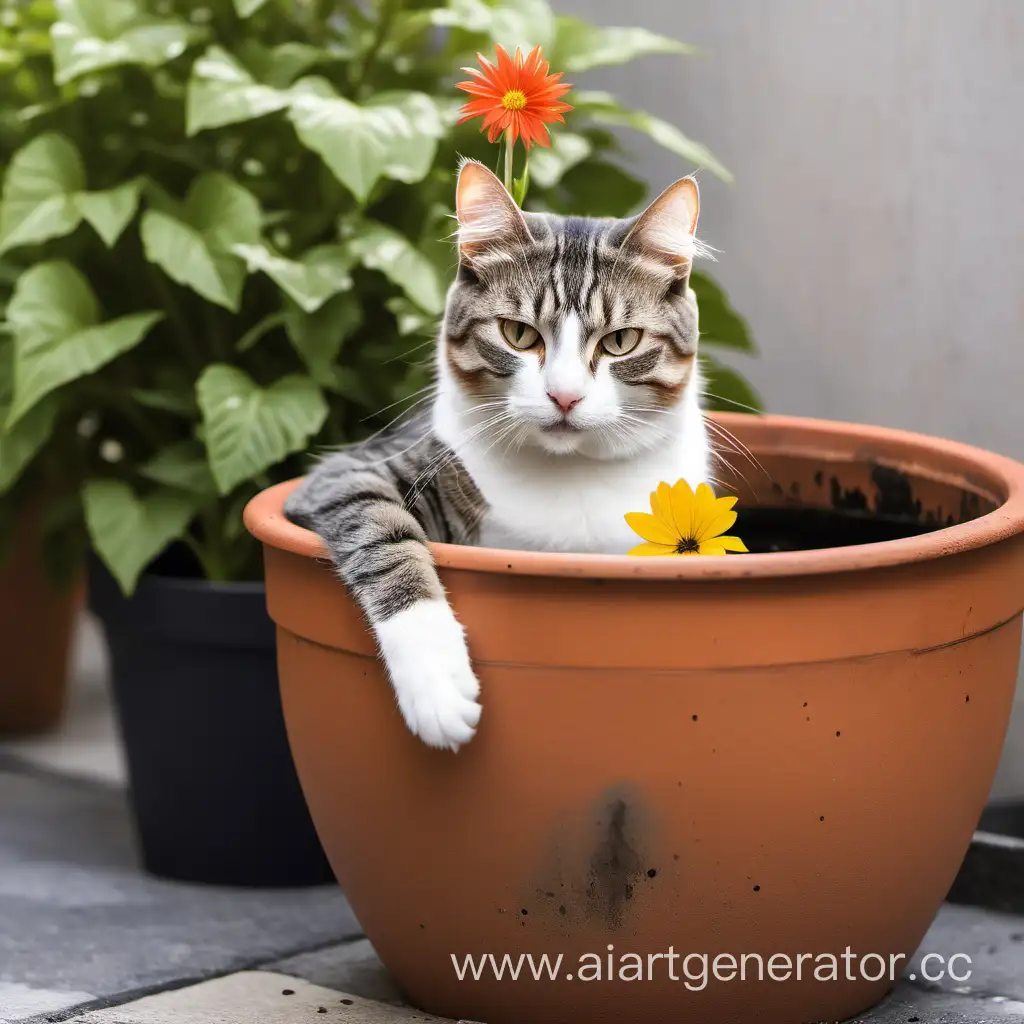 Curious-Cat-Explores-Potted-Garden-Scene