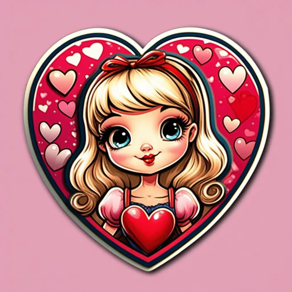 Adorable Retro Valentine Sticker with High Detail in 16K Resolution