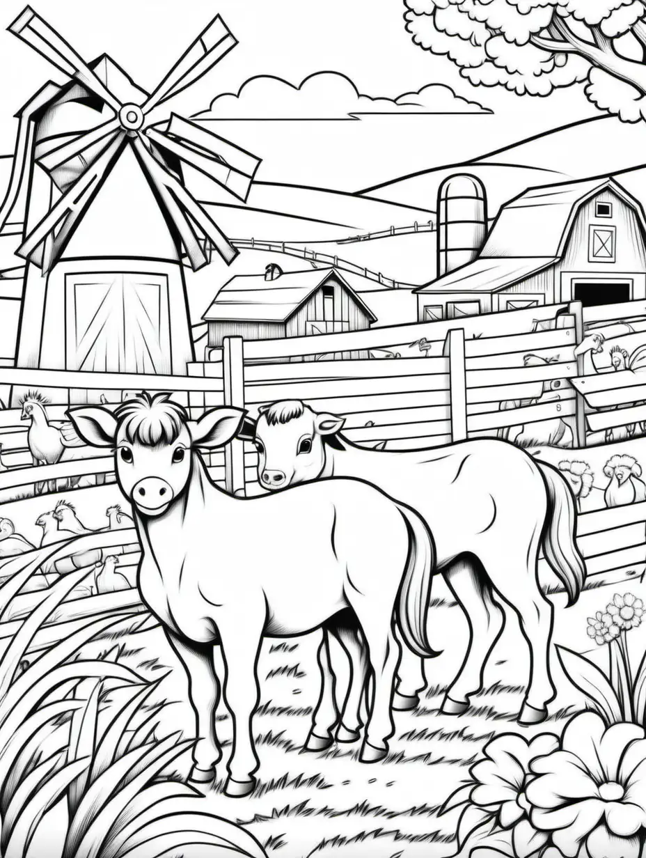 Charming Farm Animals Coloring Page for Kids