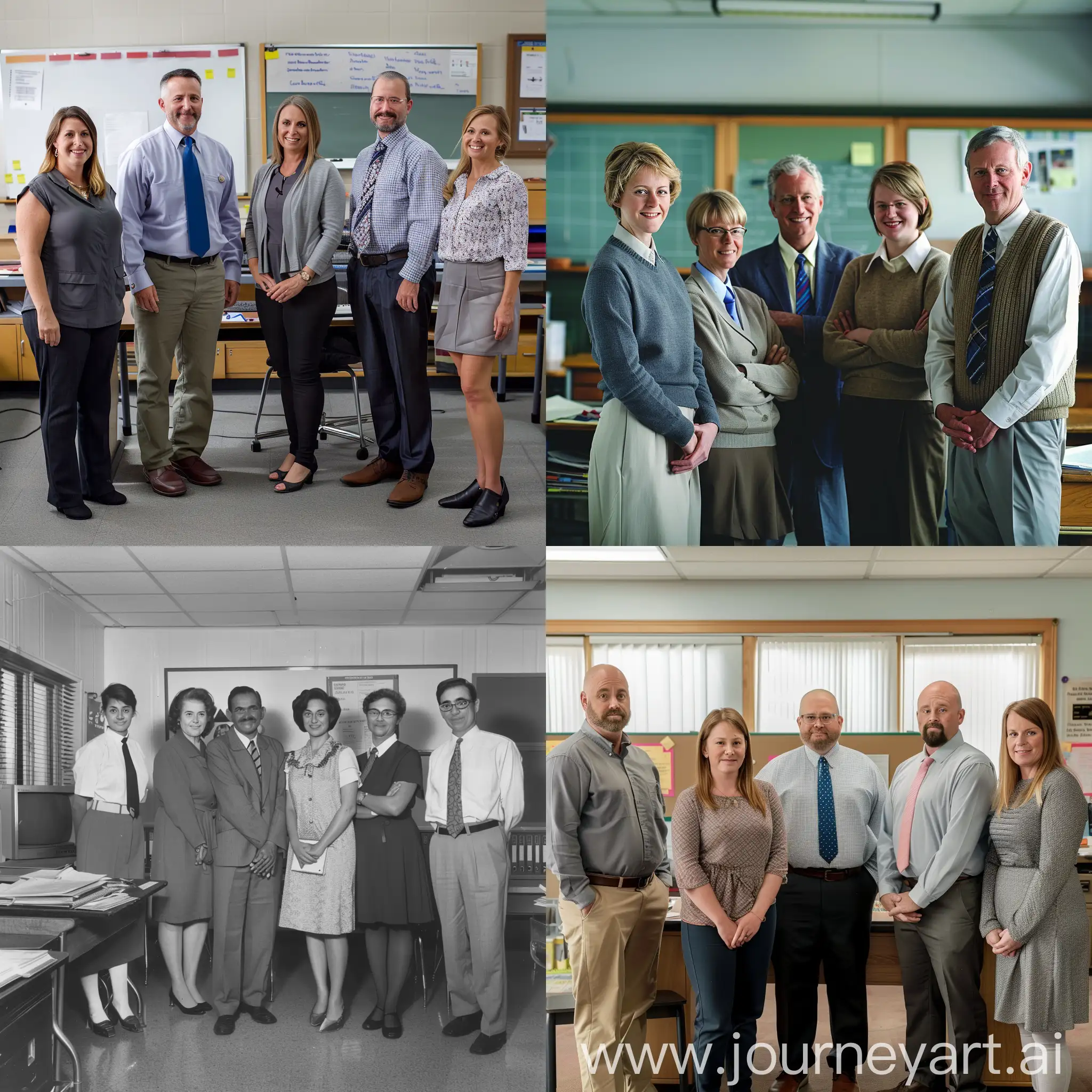 Group-of-Teachers-Standing-in-Classroom-with-Board-Behind