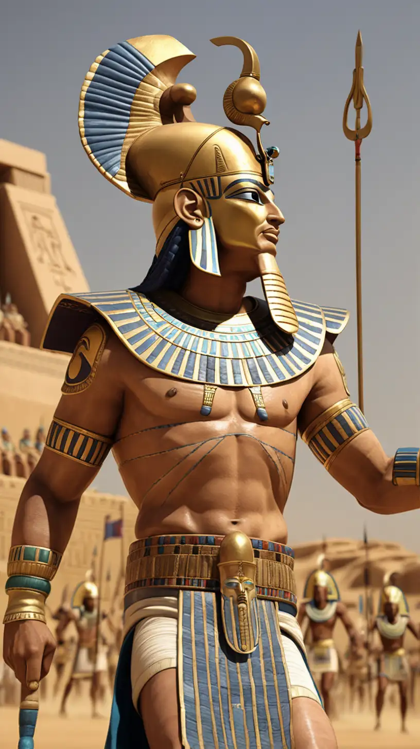 Ramses II Leading Charge in Epic Battle Scene