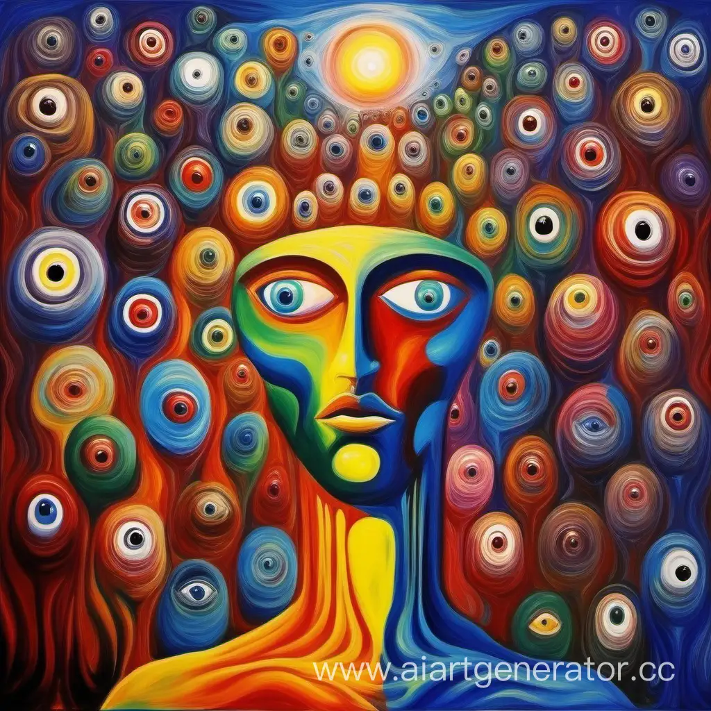 Surrealistic-Painting-Featuring-Multiple-Eyes-and-Davids-Head-Colorful-Mystery-and-Intrigue