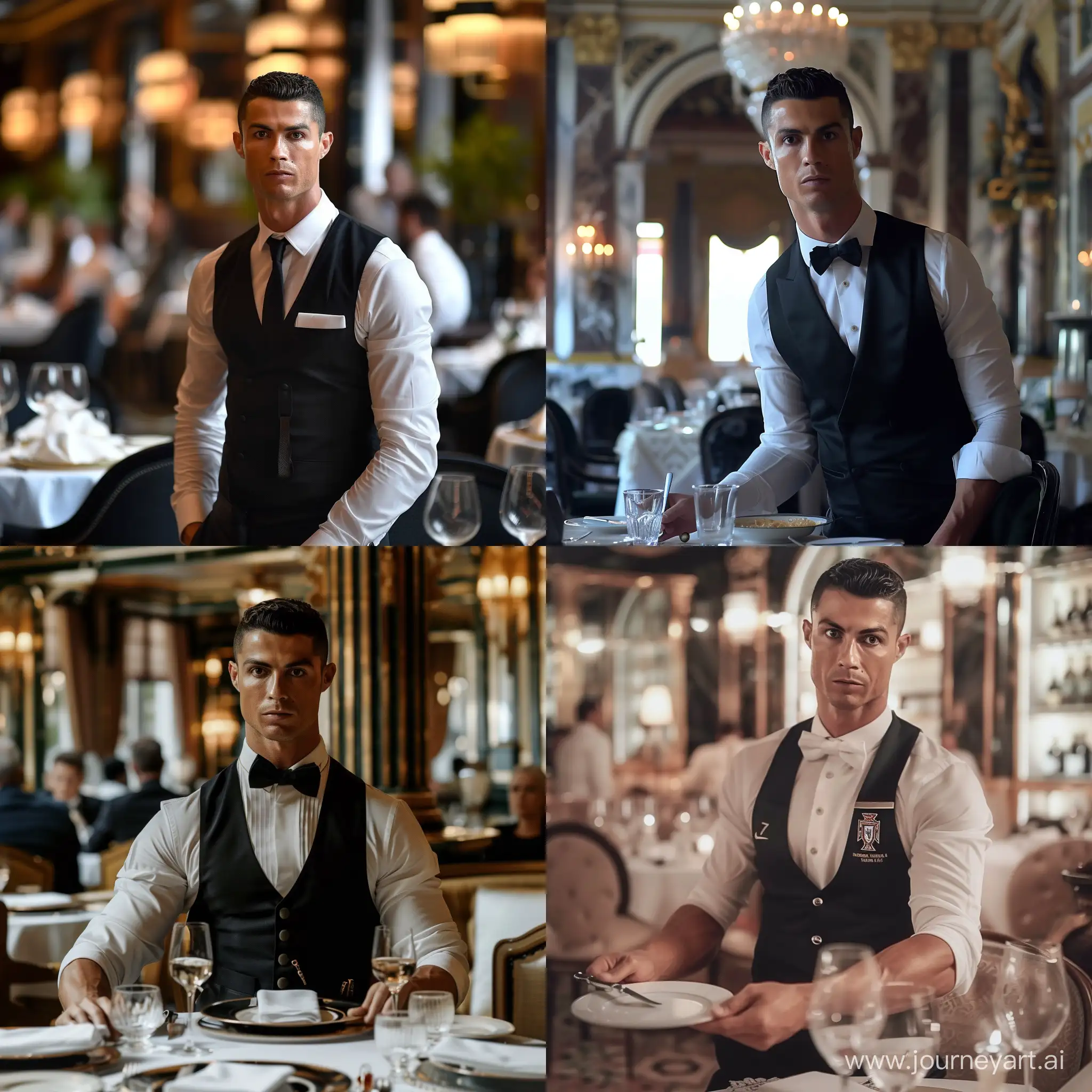 cristiano ronaldo working as awaiter in a luxury restaurant