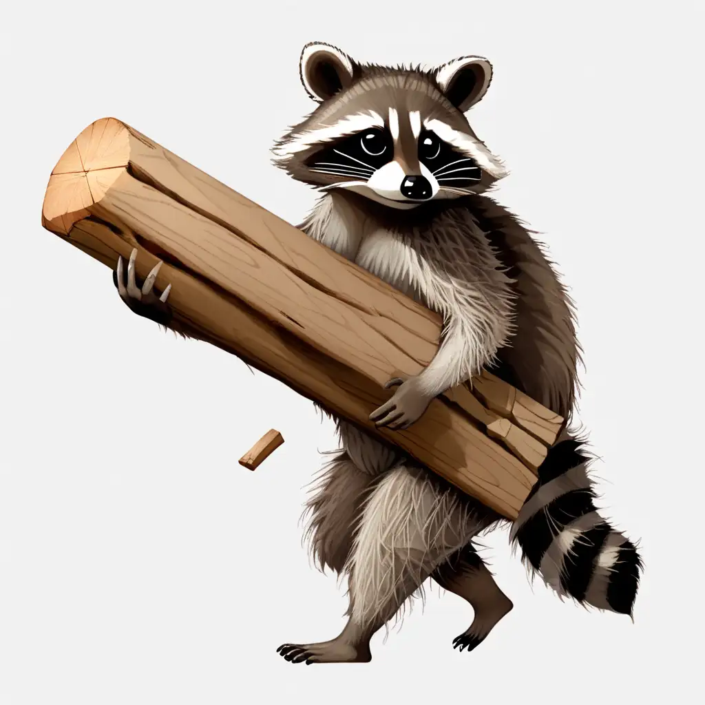 Resourceful Raccoon Carrying Wood Wilderness Explorer Wildlife Image