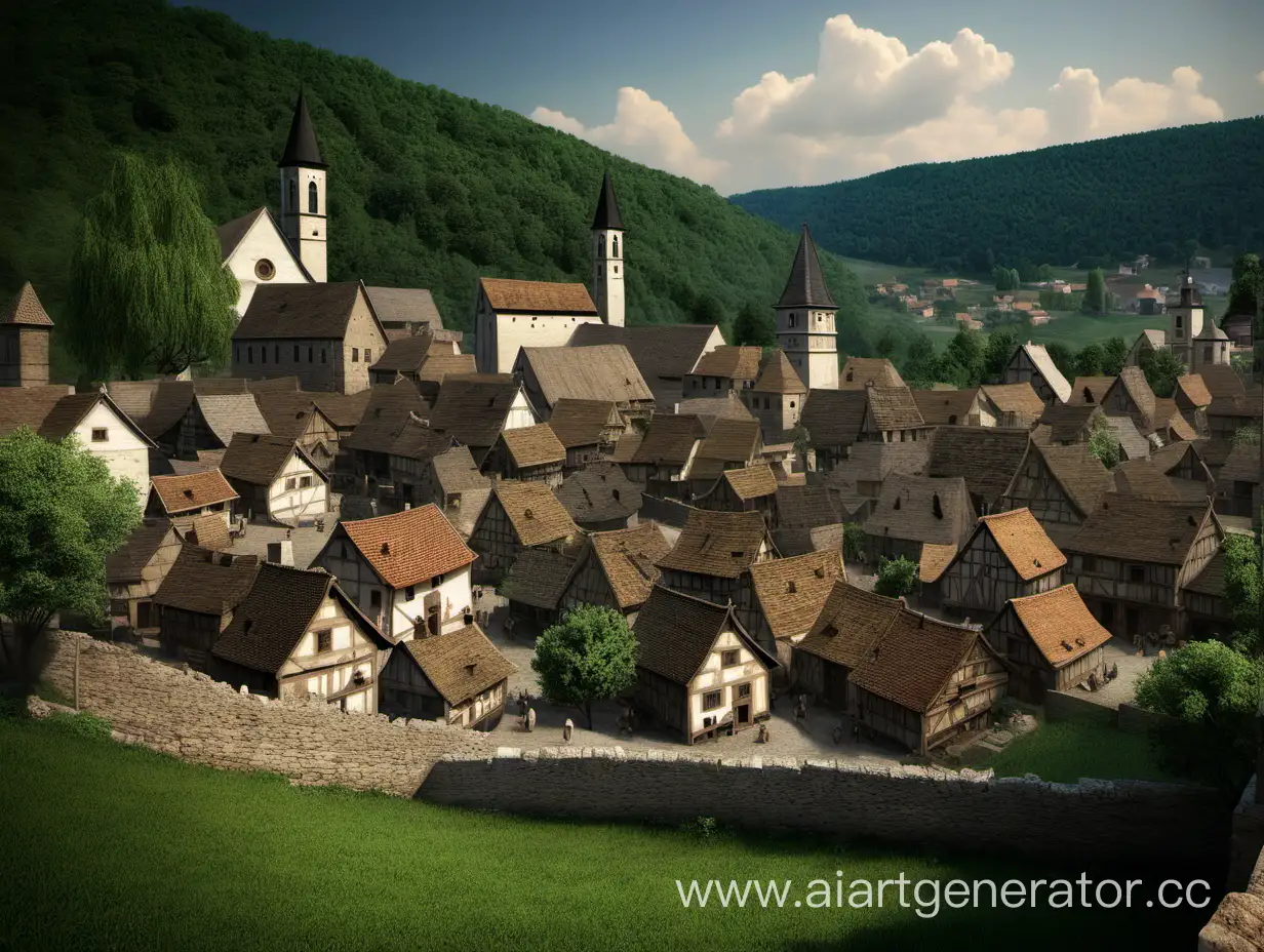 Medieval-Village-Illustration-Historic-Townscape-in-the-Middle-Ages