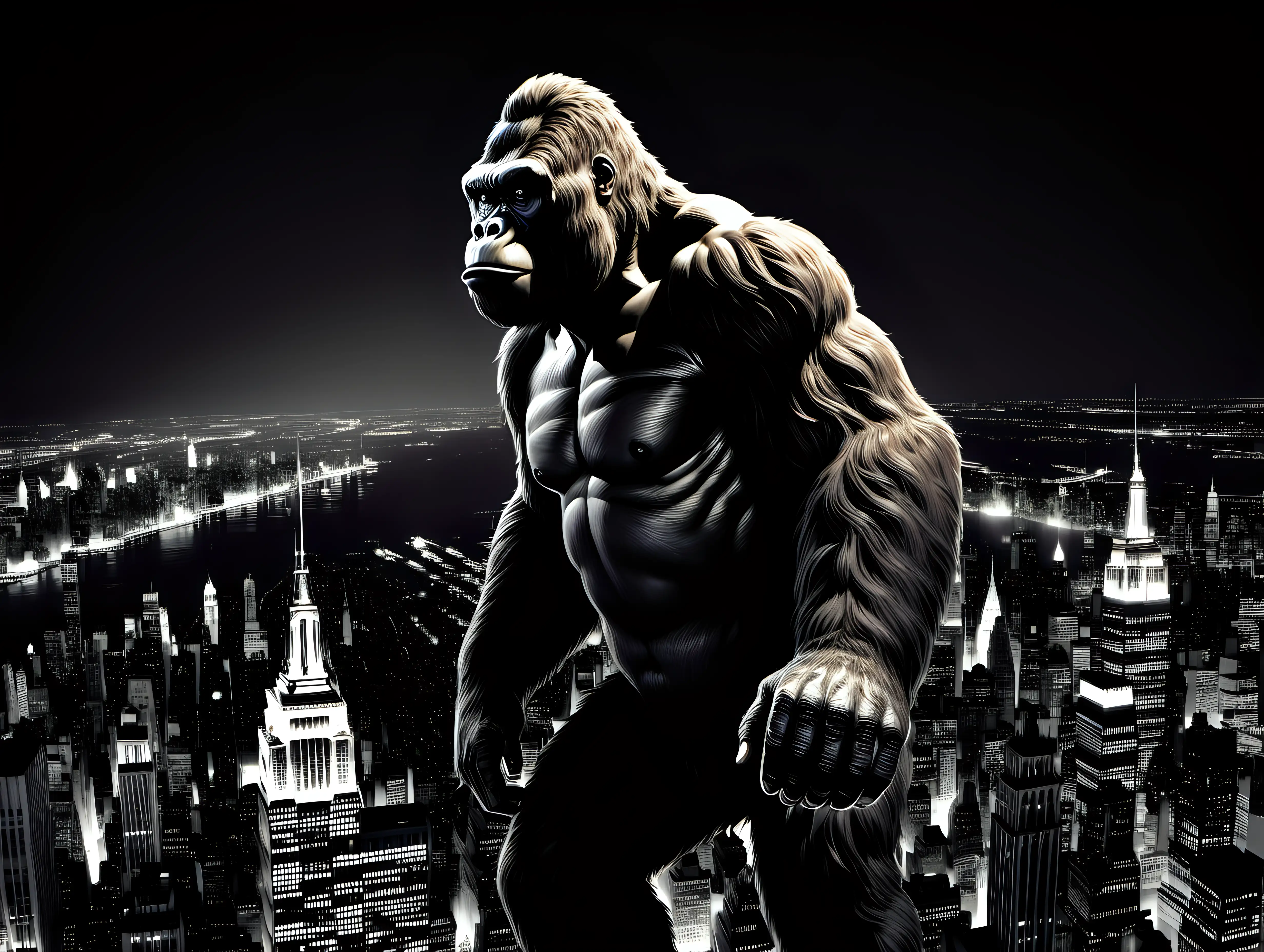 King Kong climbing Empire State building at night