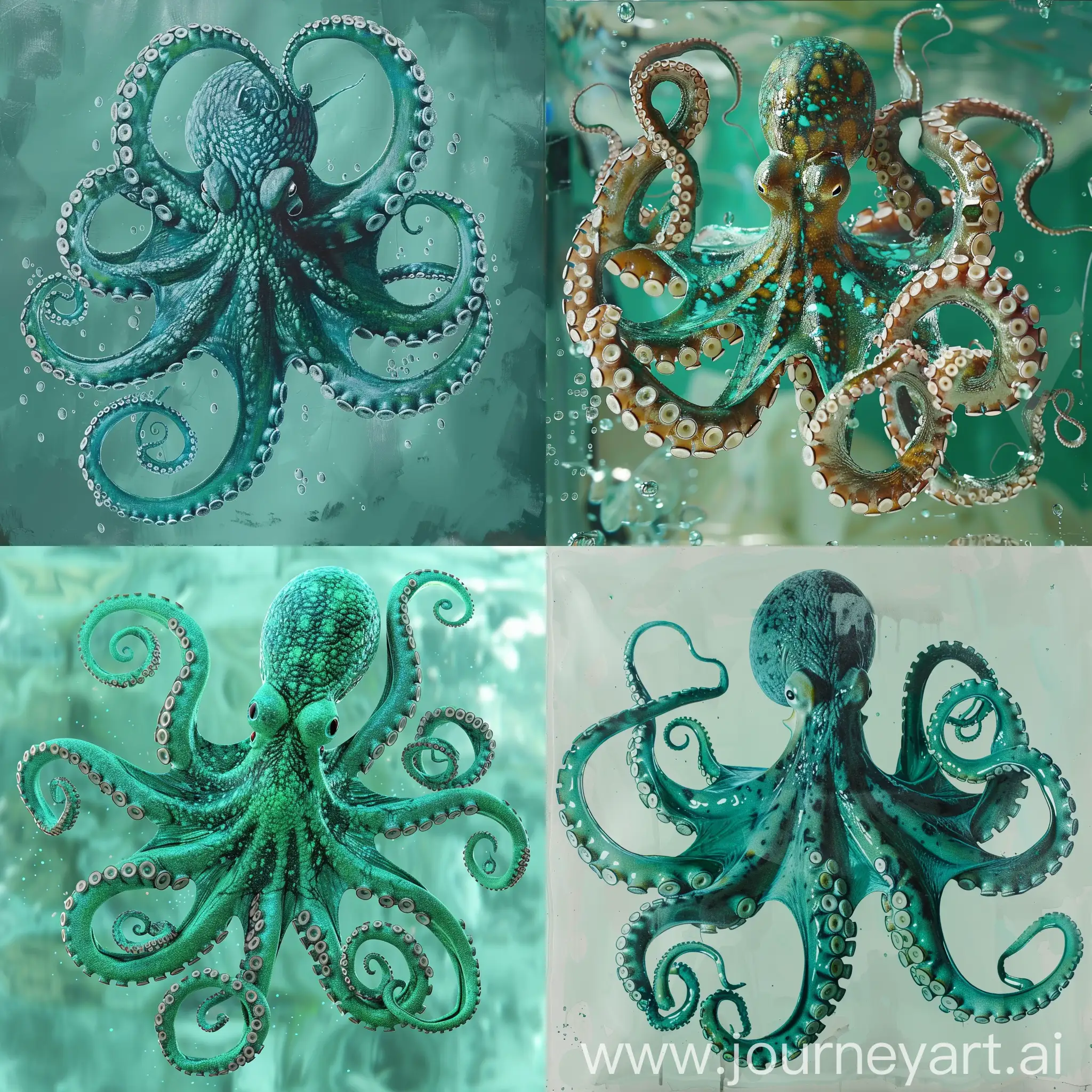 create an artistic print of an octopus on a clear background using teal green and turquoise colours use the style of the image attached as a guide 