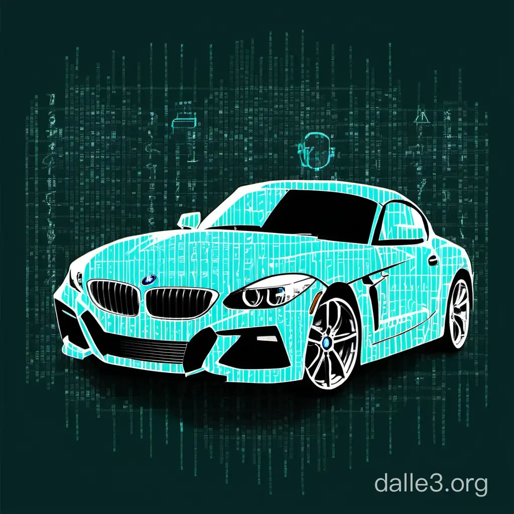 Turquoise BMW Z4 Car Drawing ASCII Art on Dark Background | Dalle3 AI