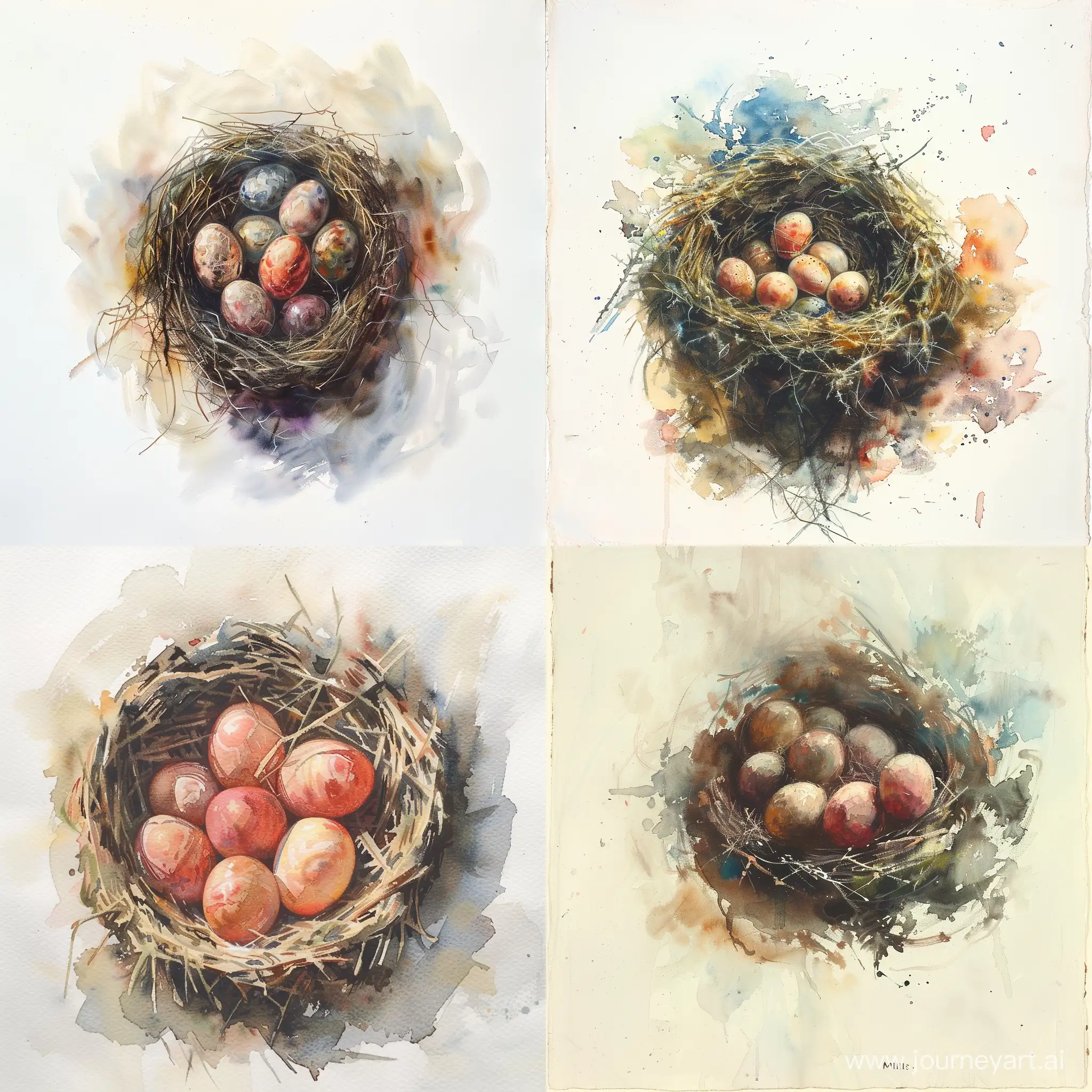 Elegant-Watercolor-Depiction-of-Bird-Eggs-in-a-Nest