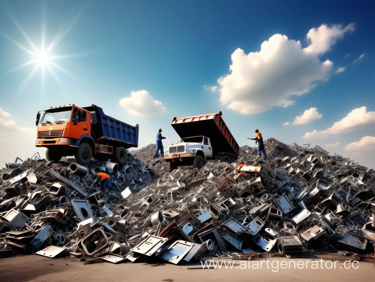 Scrap-Metal-Reception-with-Workers-and-Truck-under-Beautiful-Sky