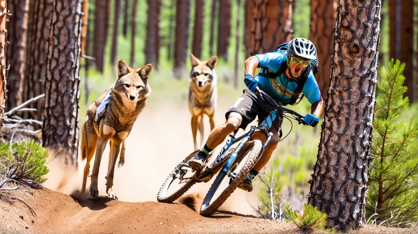 Coyotes Ambushing Mountain Bikers in Dense Pine Forest